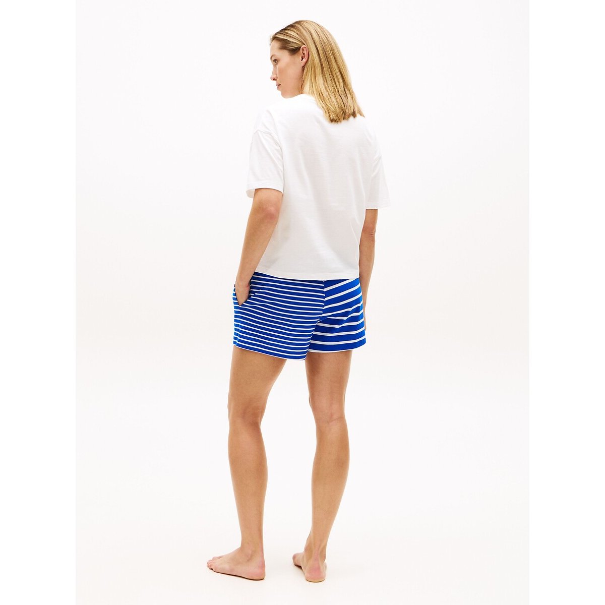 Pyjashort en coton TH Essentials ecru + bleu, TOMMY HILFIGER