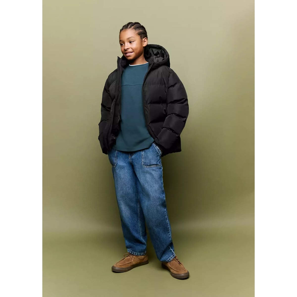 Anorak matelassé à capuche noir, MANGO KIDS