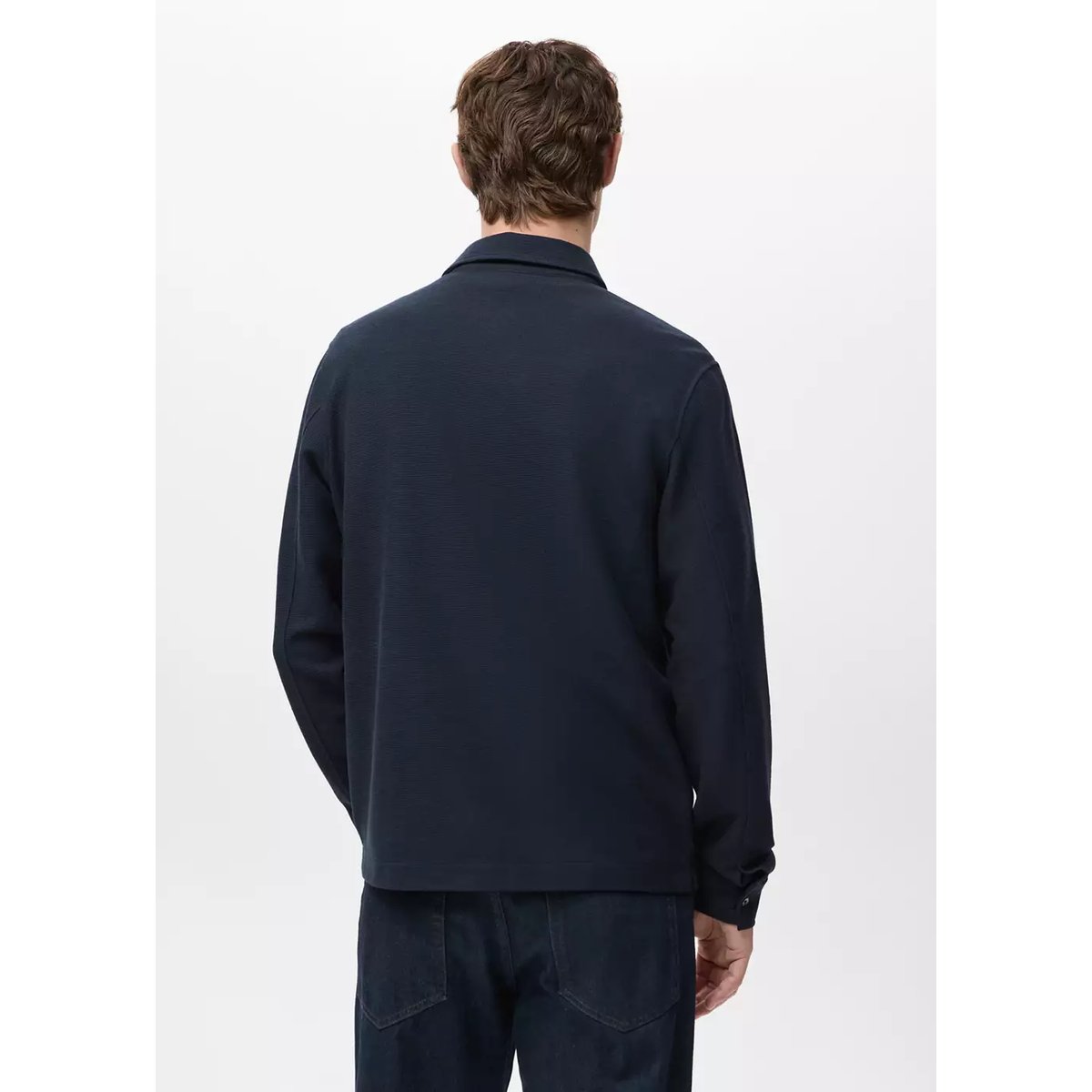 Pull-over polo maille structure bleu marine, MANGO MAN