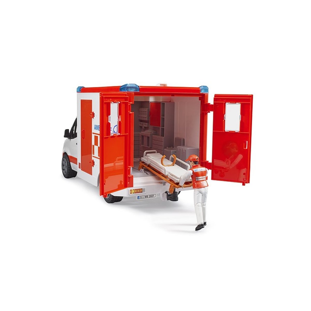 Véhicule Ambulance Mercedes Benz Sprinter avec conducteur et module son et lumière rouge et blanc, BRUDER