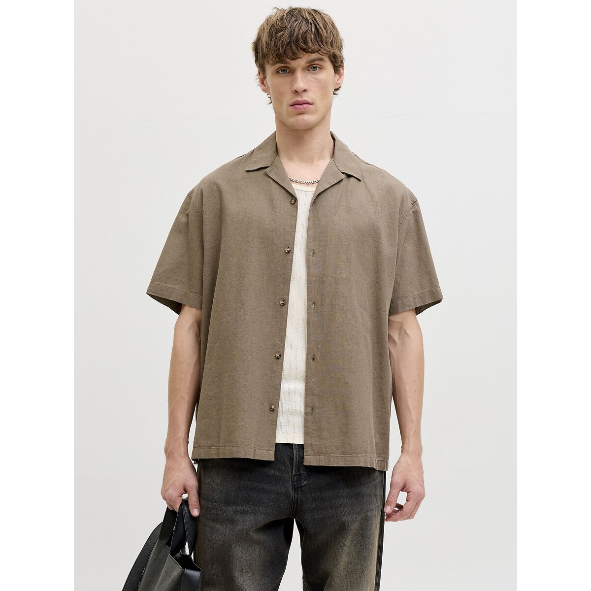 Chemise loose manches courtes marron, JACK & JONES
