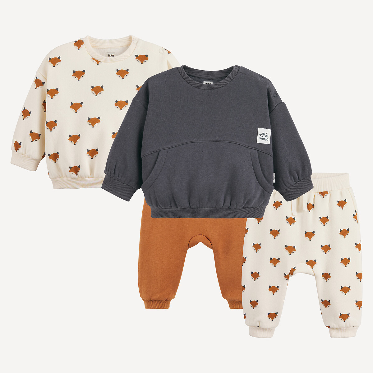 Lot de 2 ensembles 2 pièces en molleton, sweats et sarouels, thème renard assortis, LA REDOUTE COLLECTIONS