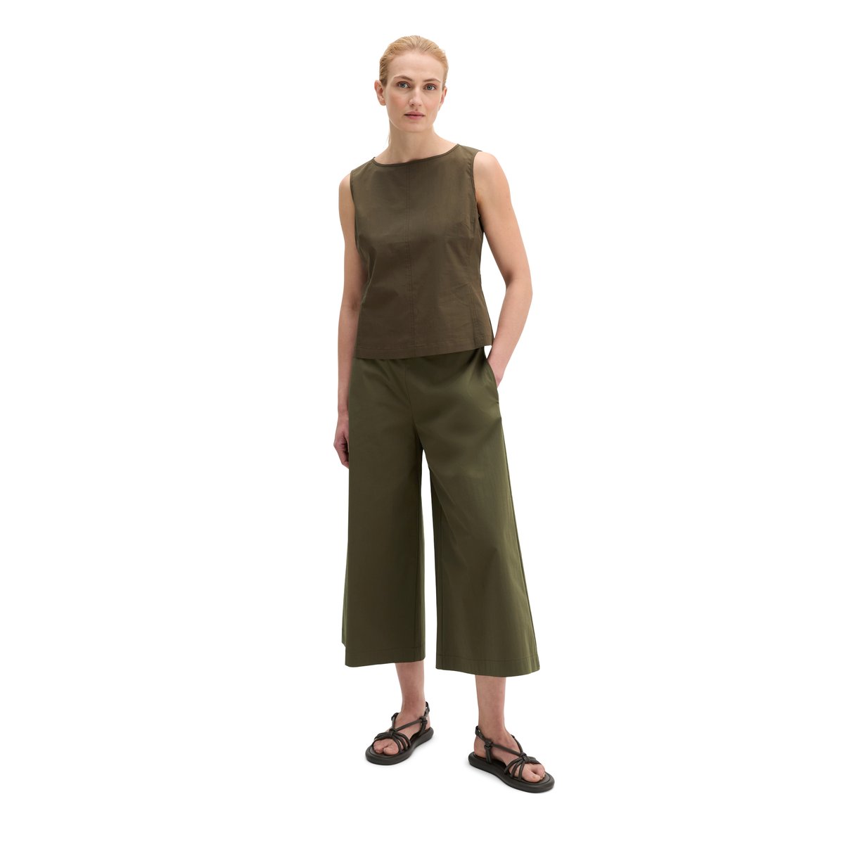 Top chemisier shaped en popeline stretch marron foncé, MARC O'POLO
