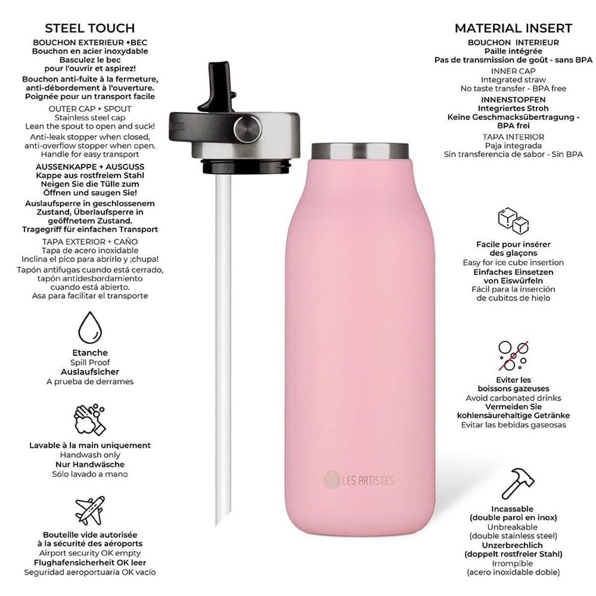 Bouteille isotherme 2.0 Magnolia 1L rose, LES ARTISTES PARIS