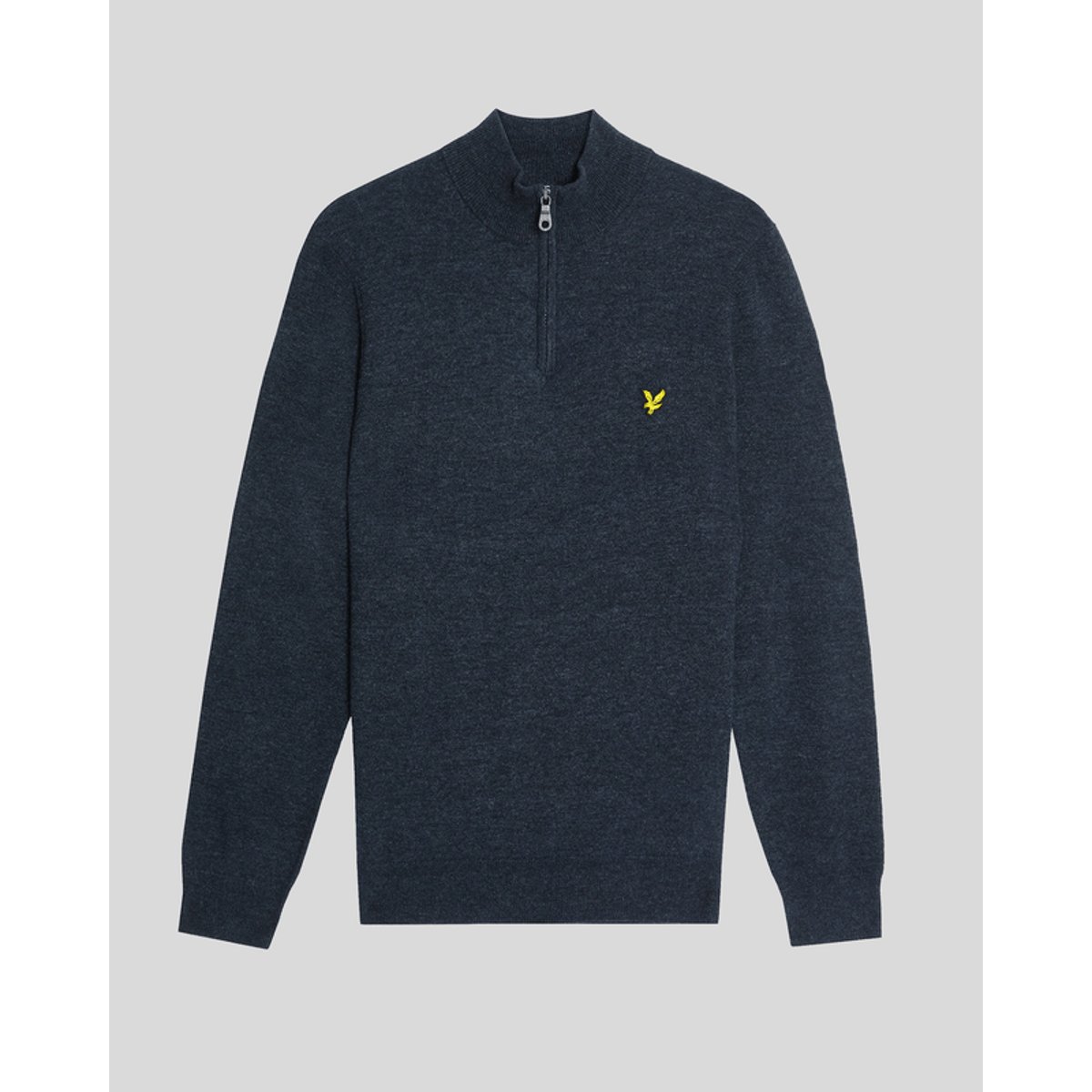 Pull camionneur en mélange de laine zippé bleu foncé marine chiné, LYLE & SCOTT