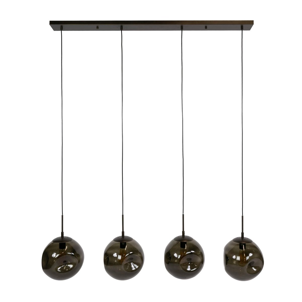 Suspension îlot cuisine vintage 4 globes verre brun NIAGARA marron, PIER IMPORT