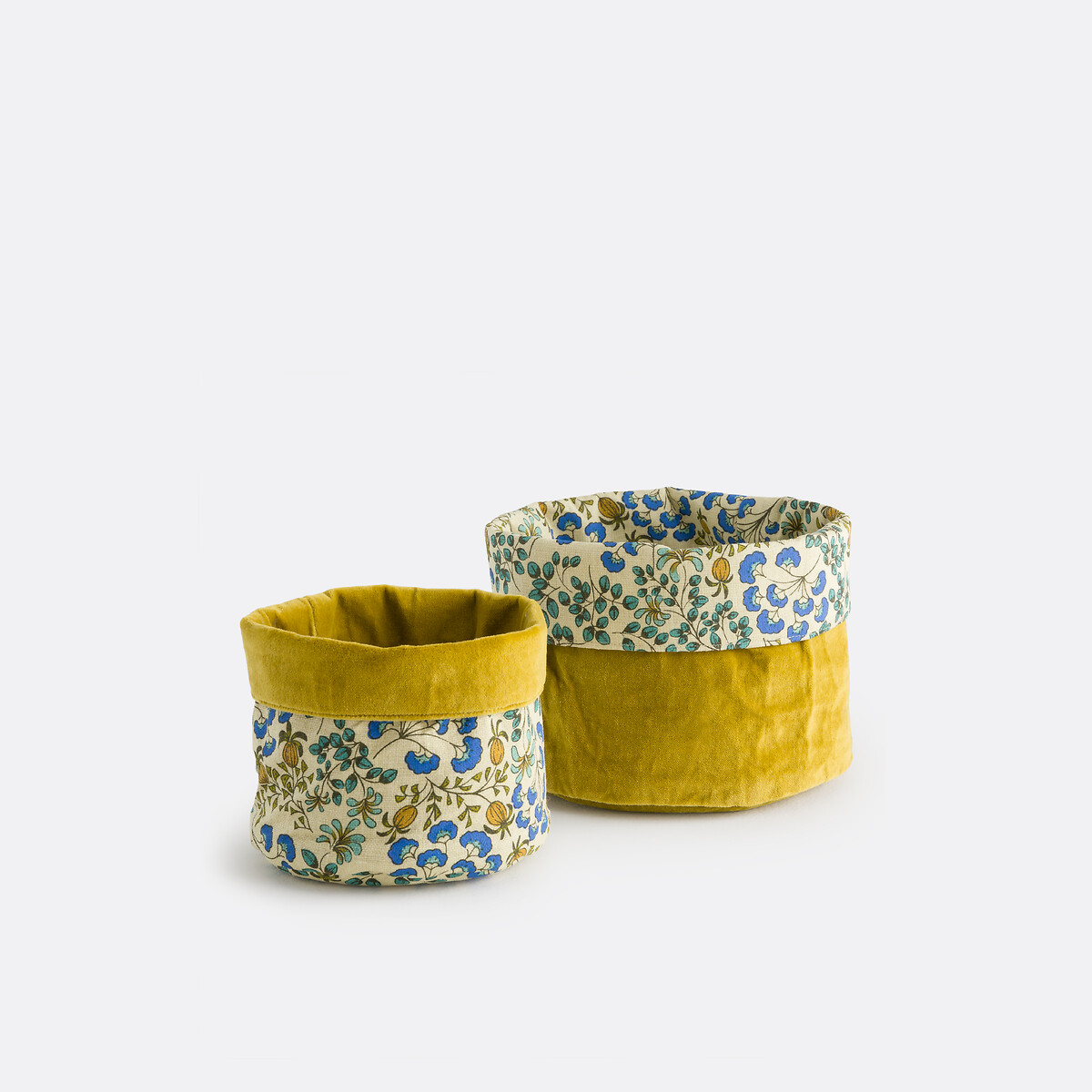 Lot de 2 paniers réversibles, en coton imprimé et velours, HANOI imprimé, LA REDOUTE INTERIEURS