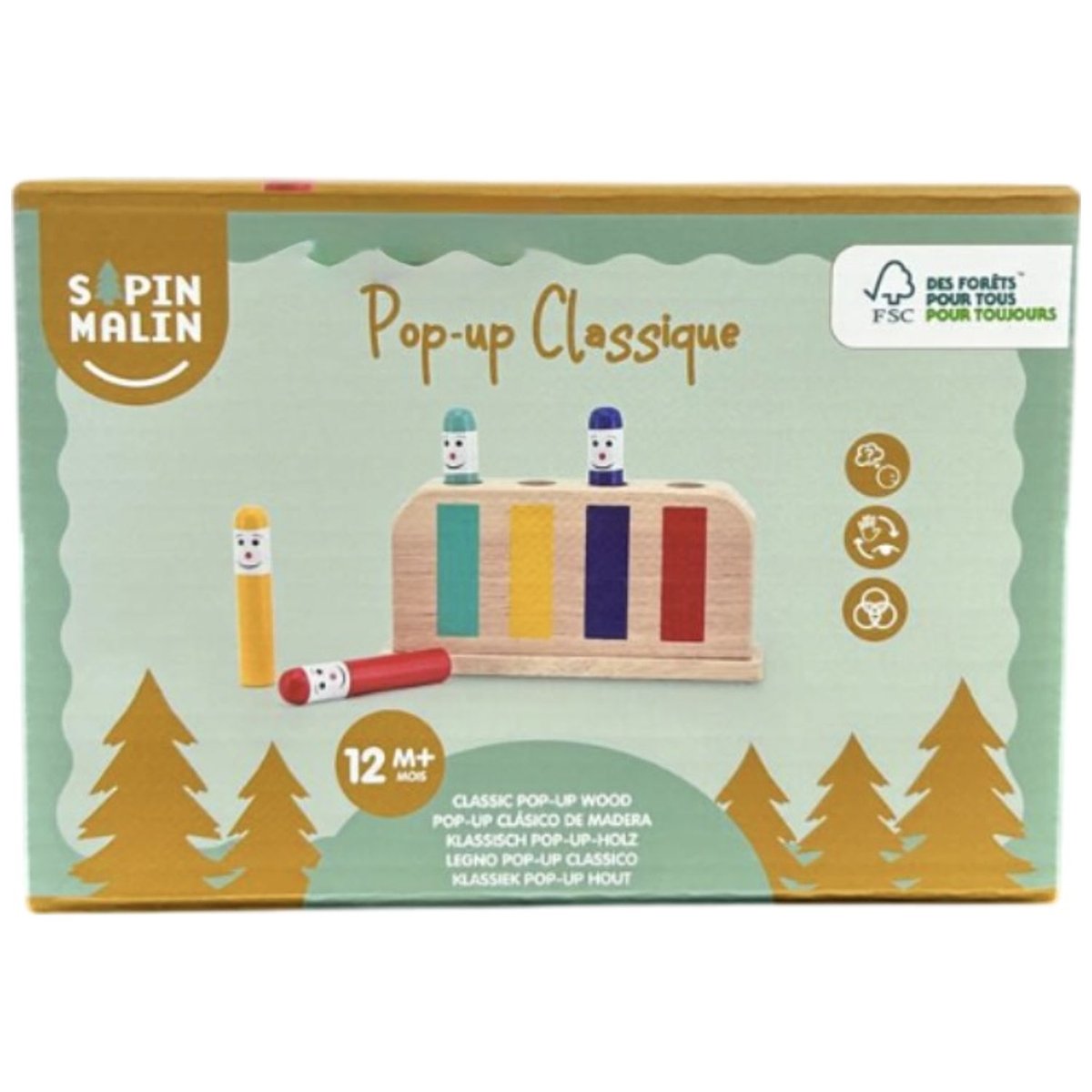 Pop up en bois multicolore, SAPIN MALIN