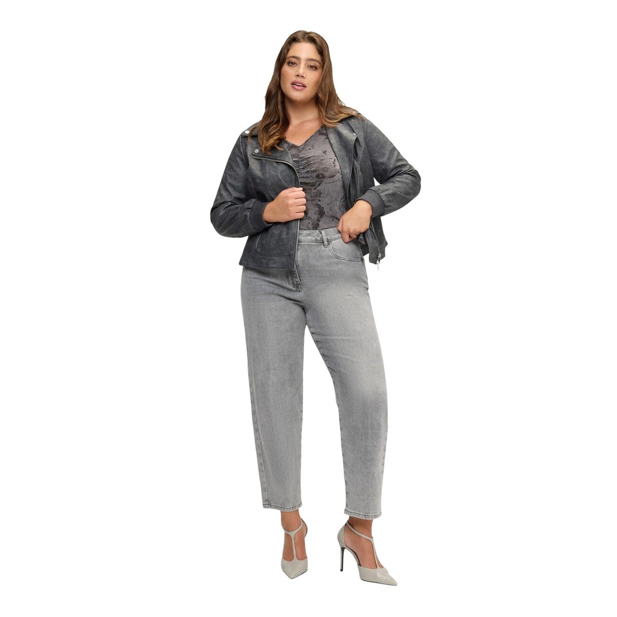 Jean Mom Fit délavage gris gris, FIORELLA RUBINO