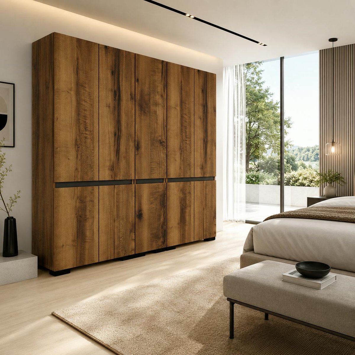Dressing 10 portes 2 tringles décor noyer et anthracite 225 cm BYRON noyer, PIER IMPORT