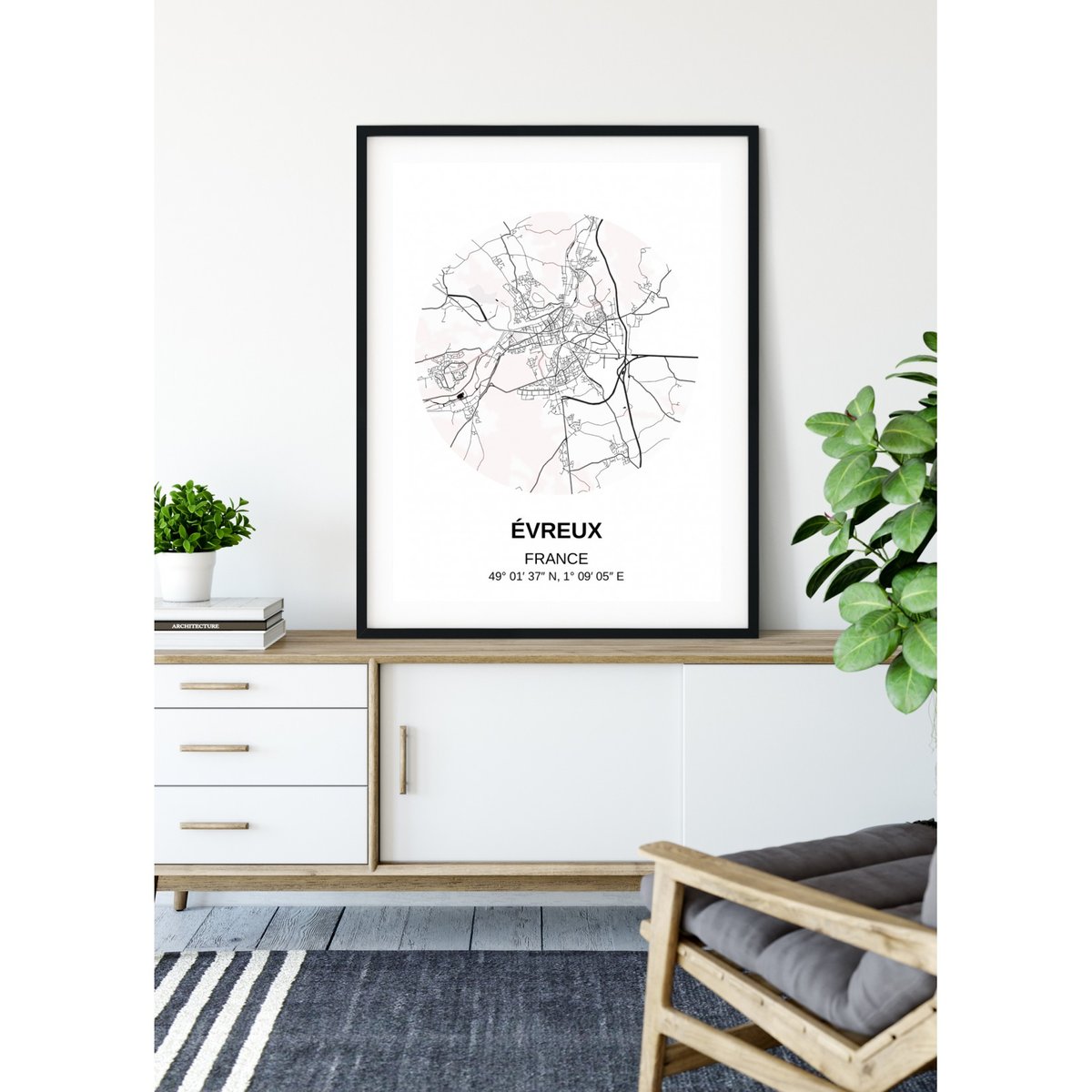 Affiche Carte Évreux blanc, L'AFFICHERIE