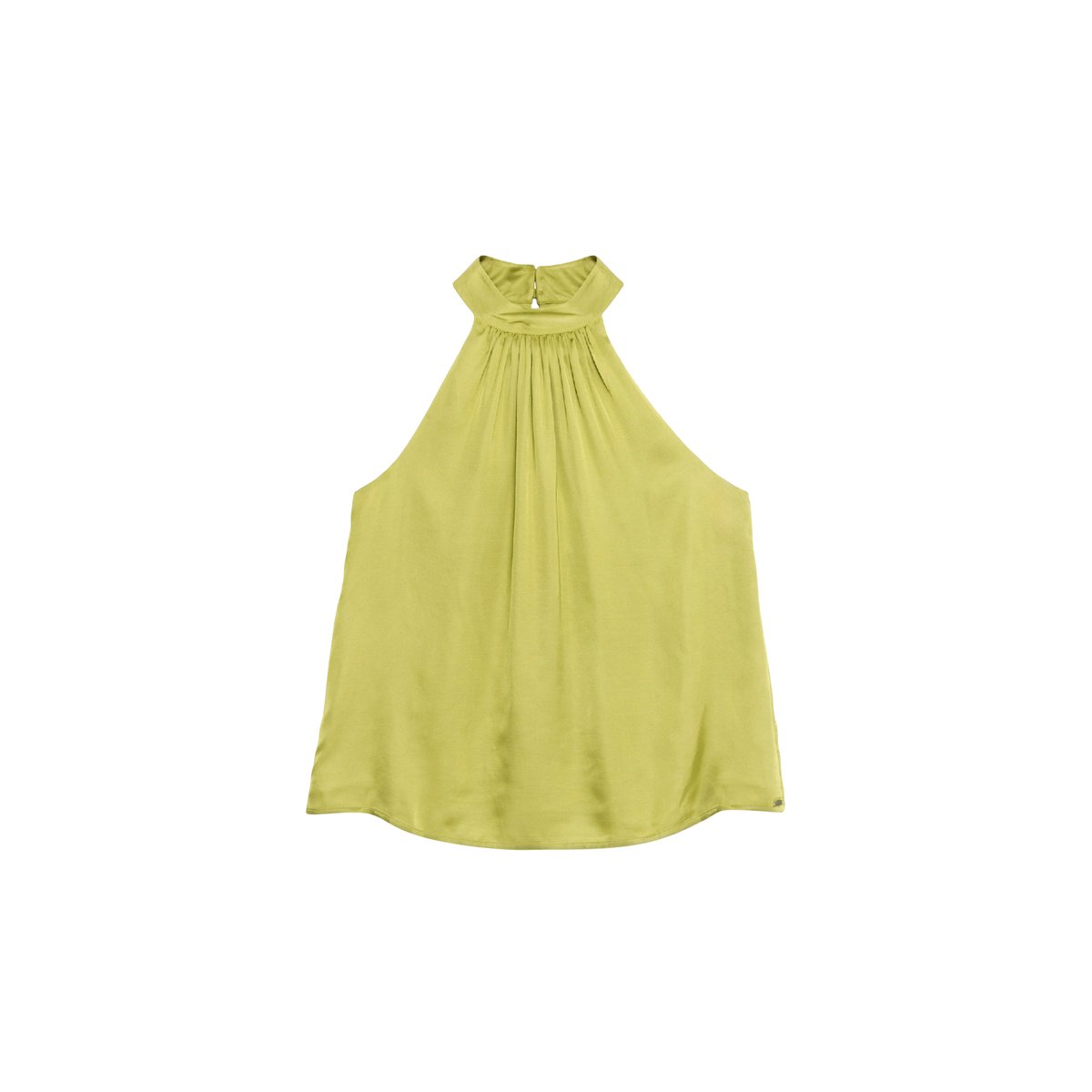 Top sans manches col montant en satin olive d'été, IKKS