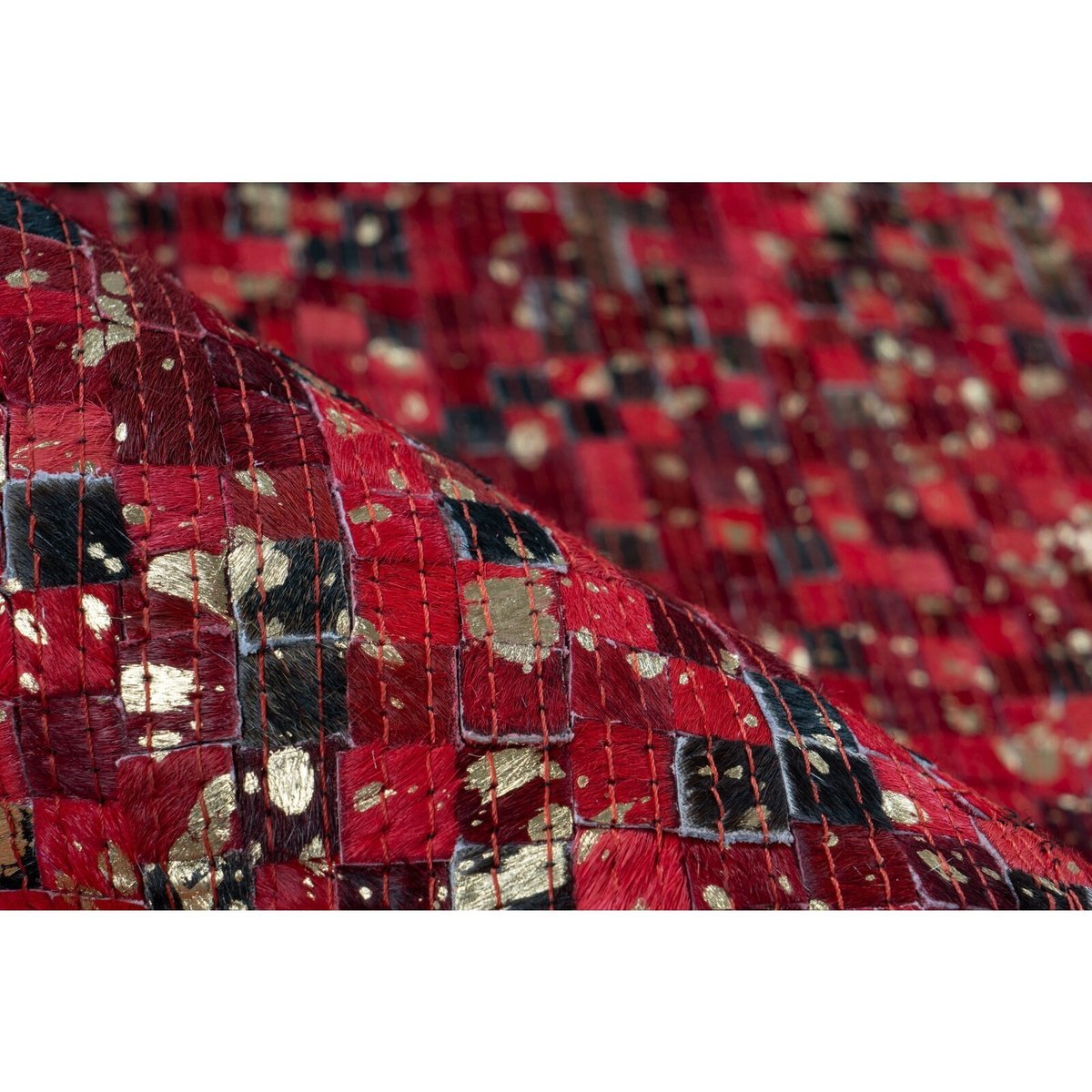 Tapis rectangulaire en cuir, FINISH rouge, or, ARTE ESPINA
