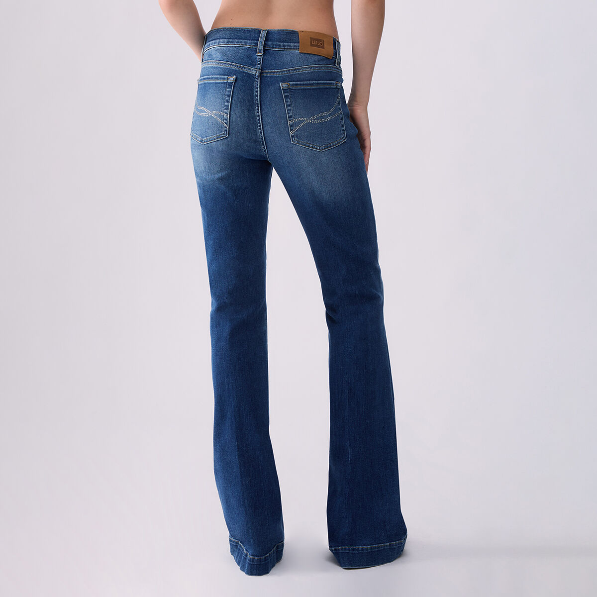 Jeans évasé avec strass denim bleu, LIU JO
