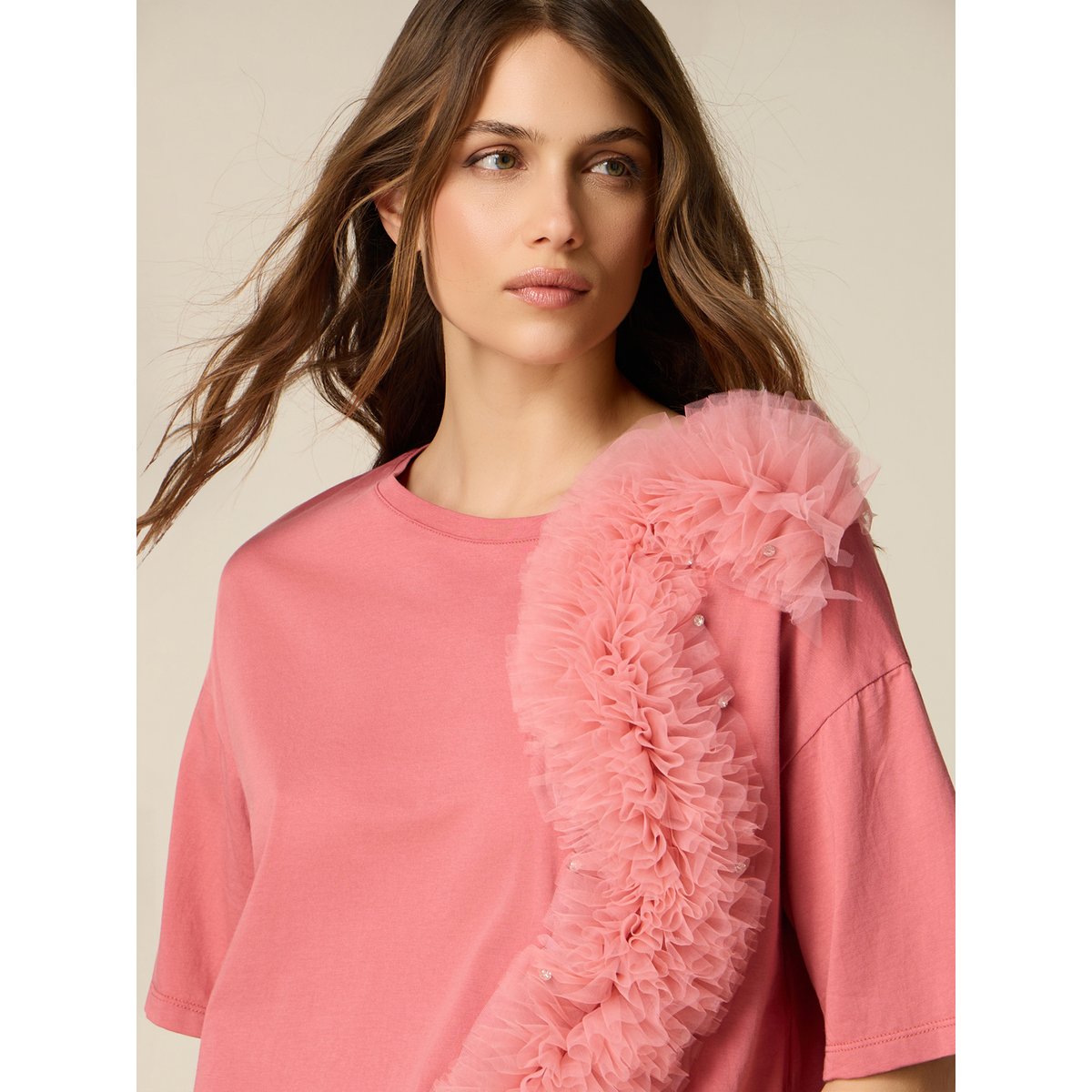 T-shirt avec application rose, OLTRE
