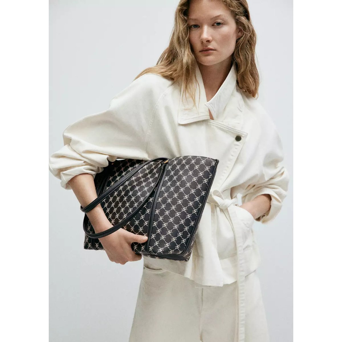 Sac cabas imprimé logo bleu marine, MANGO
