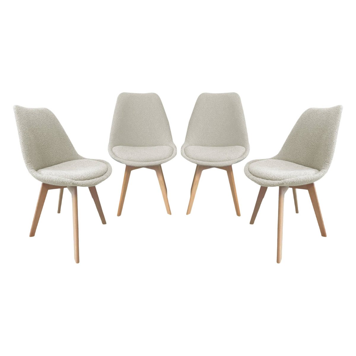 Chaise scandinave bois de hêtre et bouclette texturée (lot de 4) NILS blanc, SWEEEK
