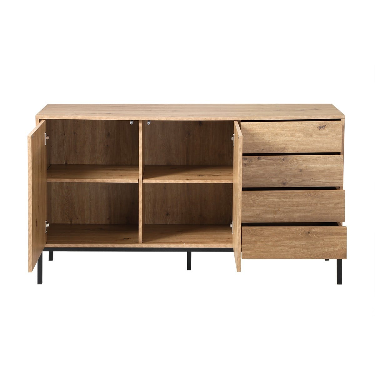 Buffet 2 portes et 4 tiroirs LENNY bois clair, CALICOSY
