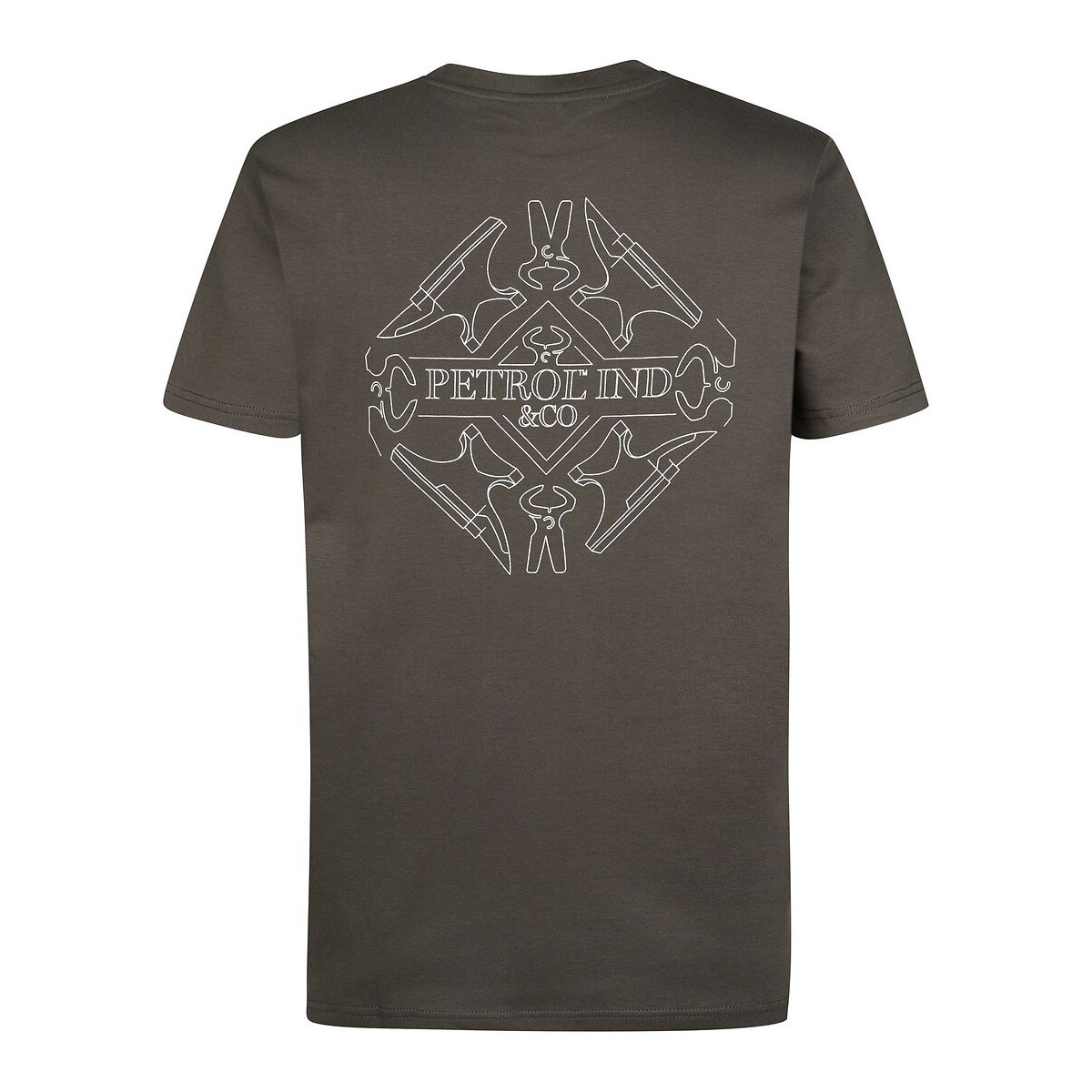 Back Print Short Sleeve T-Shirt green grey, PETROL INDUSTRIES
