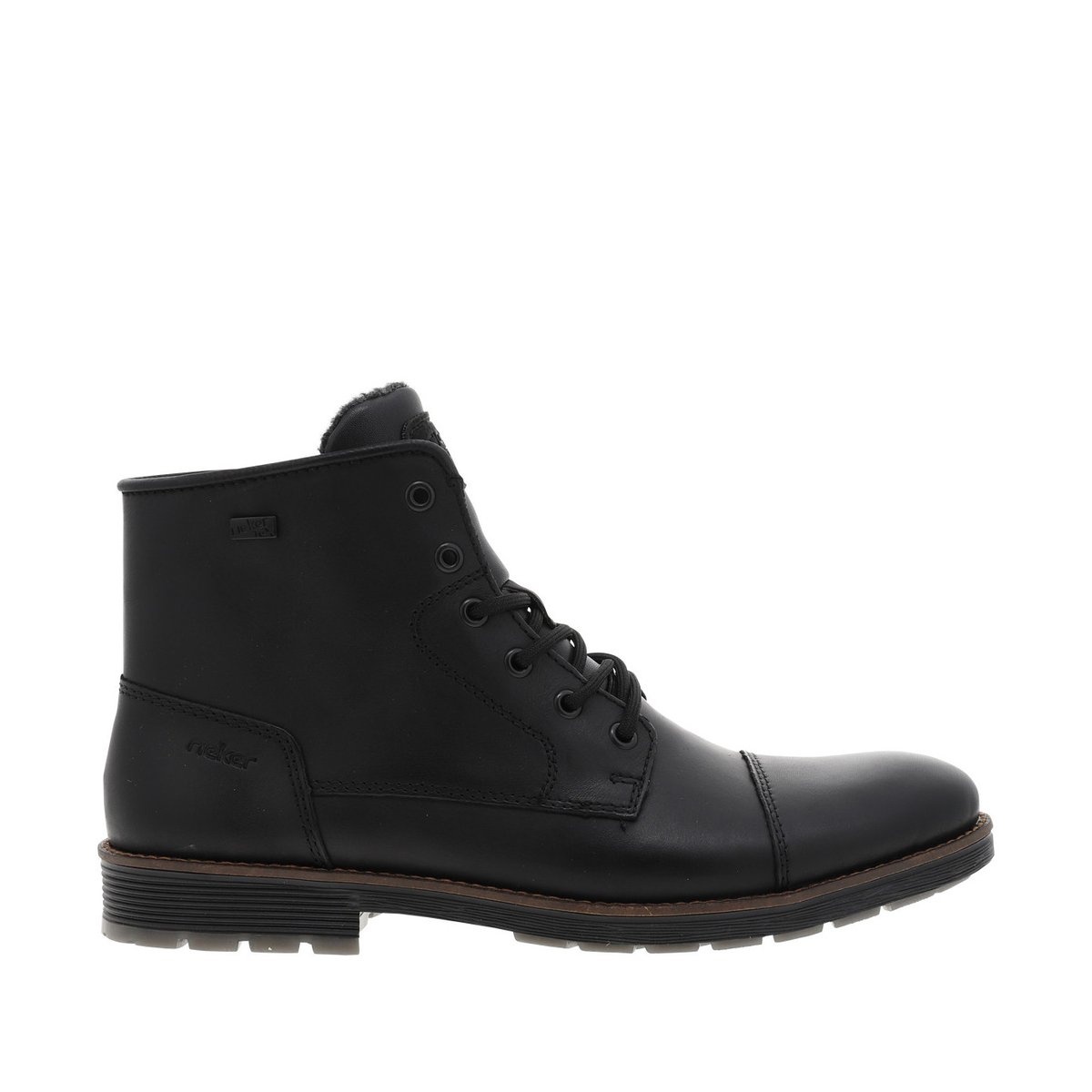 Bottines en cuir noires à talon décroché bas avec des lacets et un zip latéral noires, RIEKER