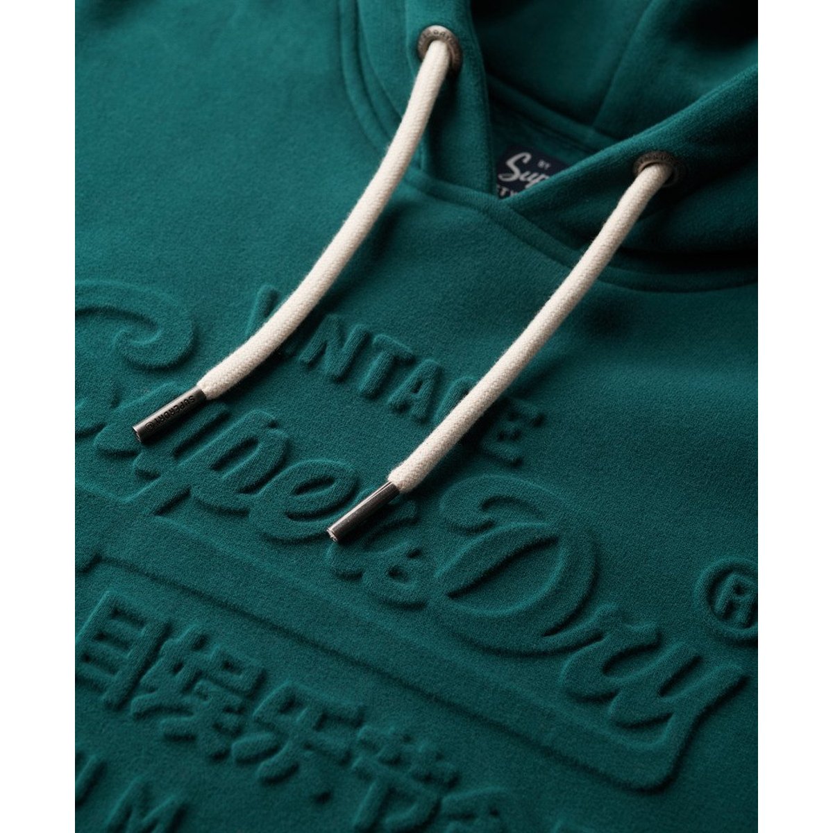 Sweat à capuche à logo graphique en relief vert fourneau, SUPERDRY
