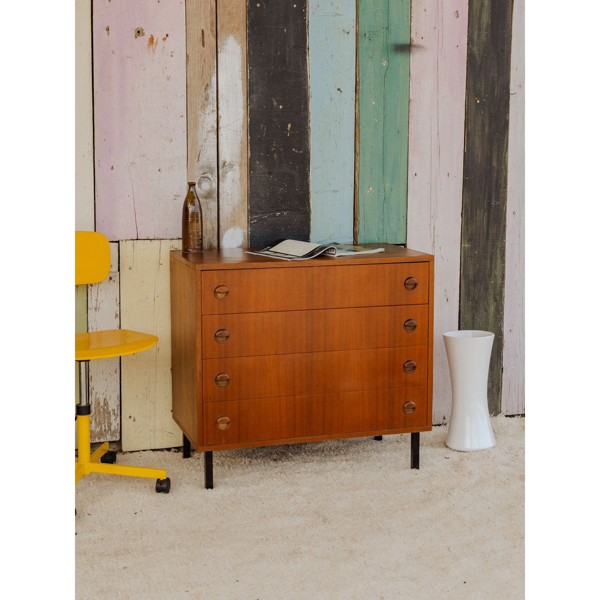 Commode en teck Olga N°675 - Bon état bois foncé, DEBONGOUT
