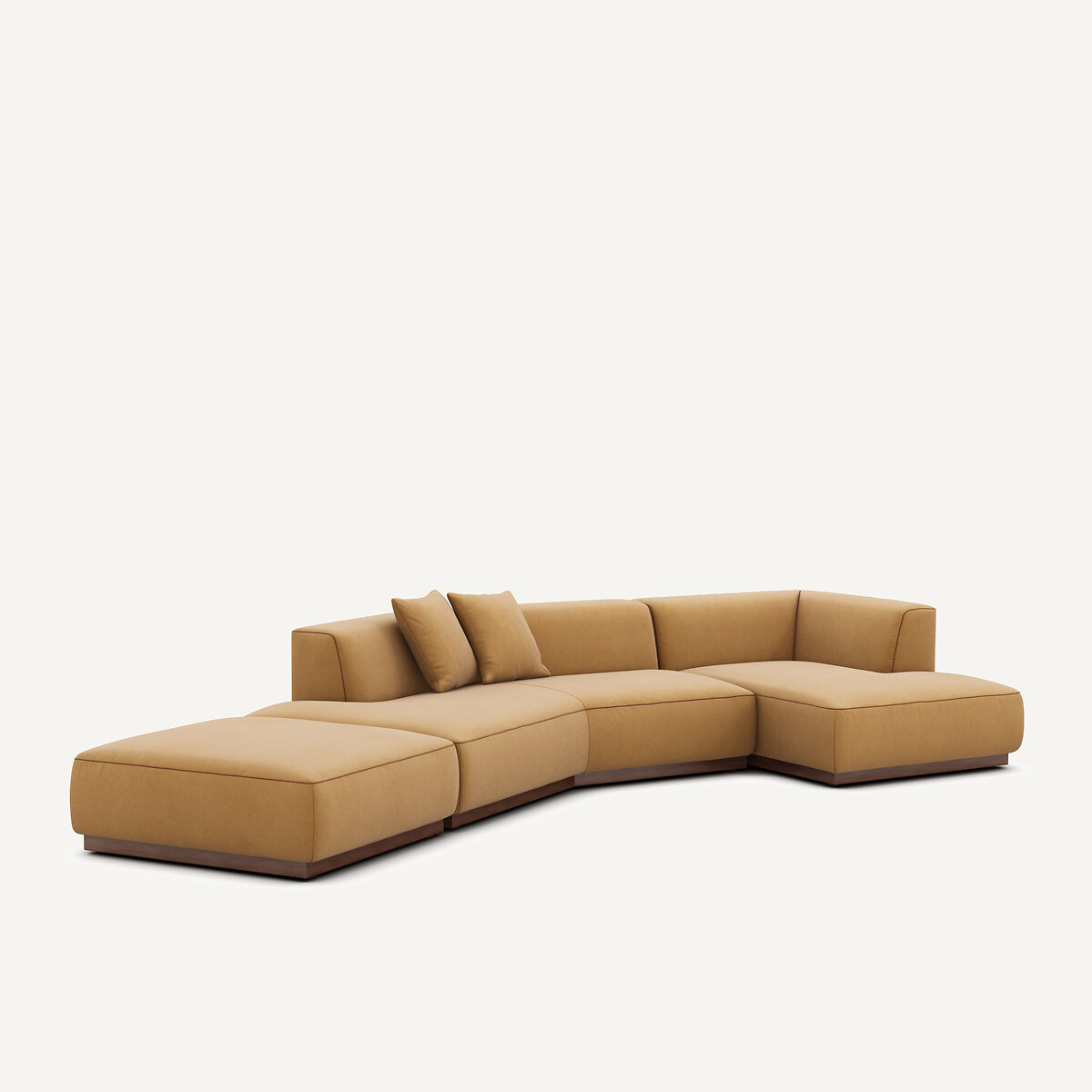 Canapé d'angle droit ouvert avec repose-pieds en velours de lin, JACOPO caramel, AM.PM