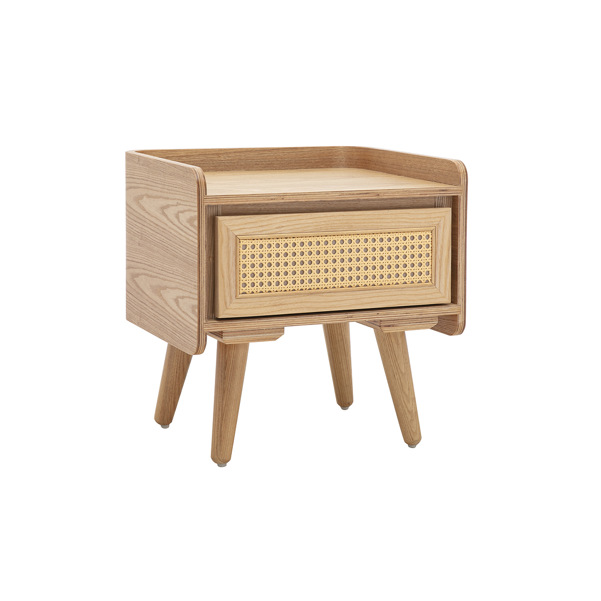 Table de chevet en bois clair frêne et cannage rotin ELSY couleur unique, MILIBOO