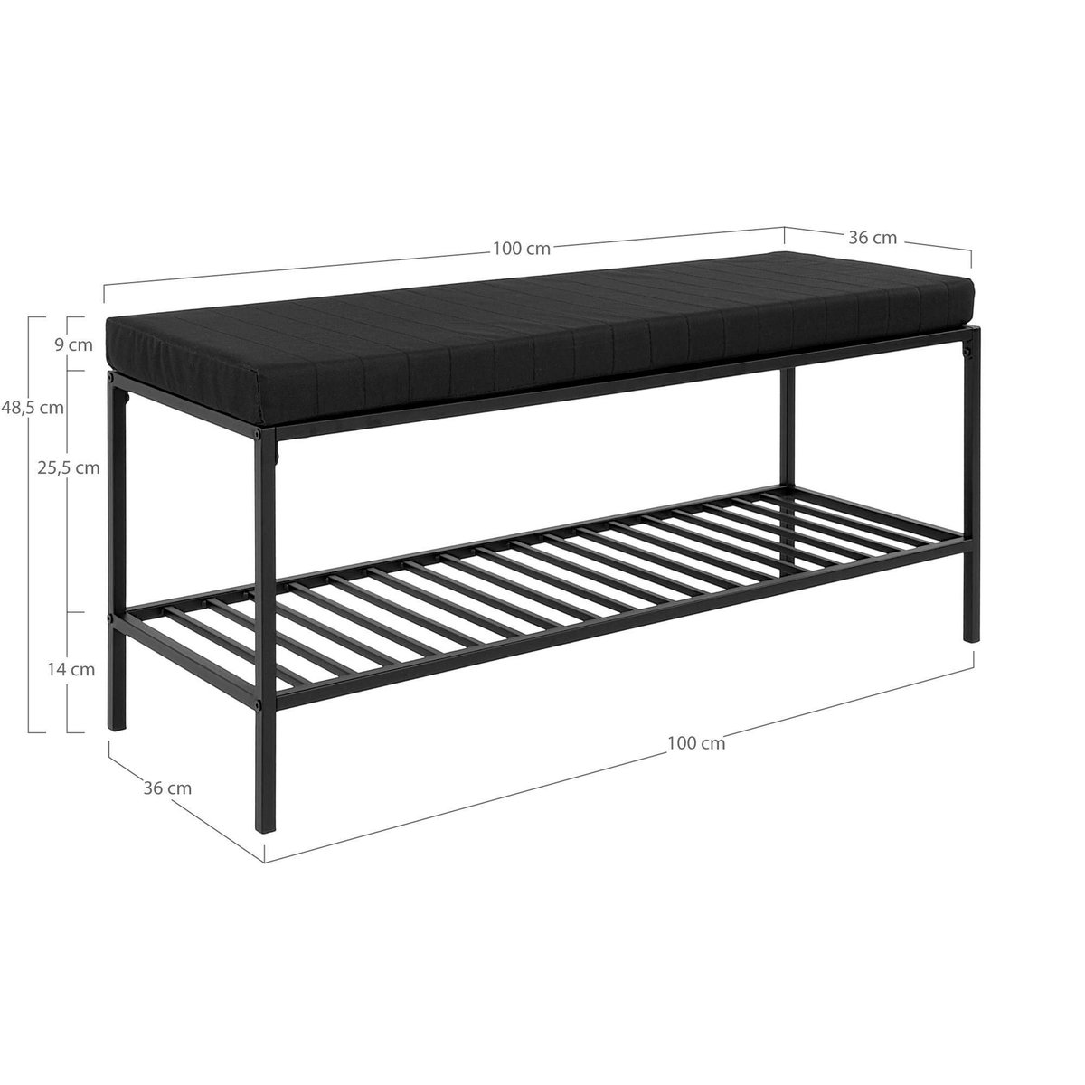 Banc d'entrée noir avec rangement chaussures VARDE noir, PIER IMPORT
