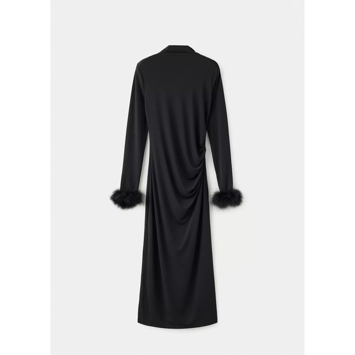 Robe midi à poignets ornés de plumes noir, MANGO