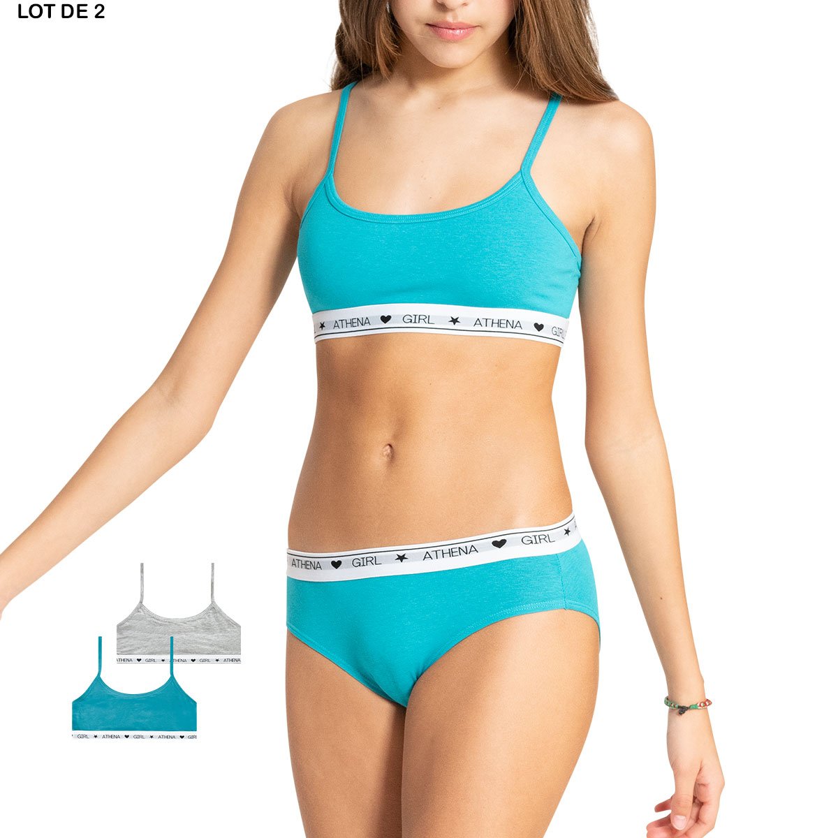 Lot de 2 brassières bleu ciel-gris chiné, ATHENA