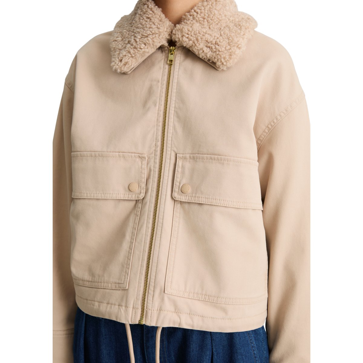 Veste en toile, coupe classique avec un col en peluche amovible beige, MARC O’POLO DENIM