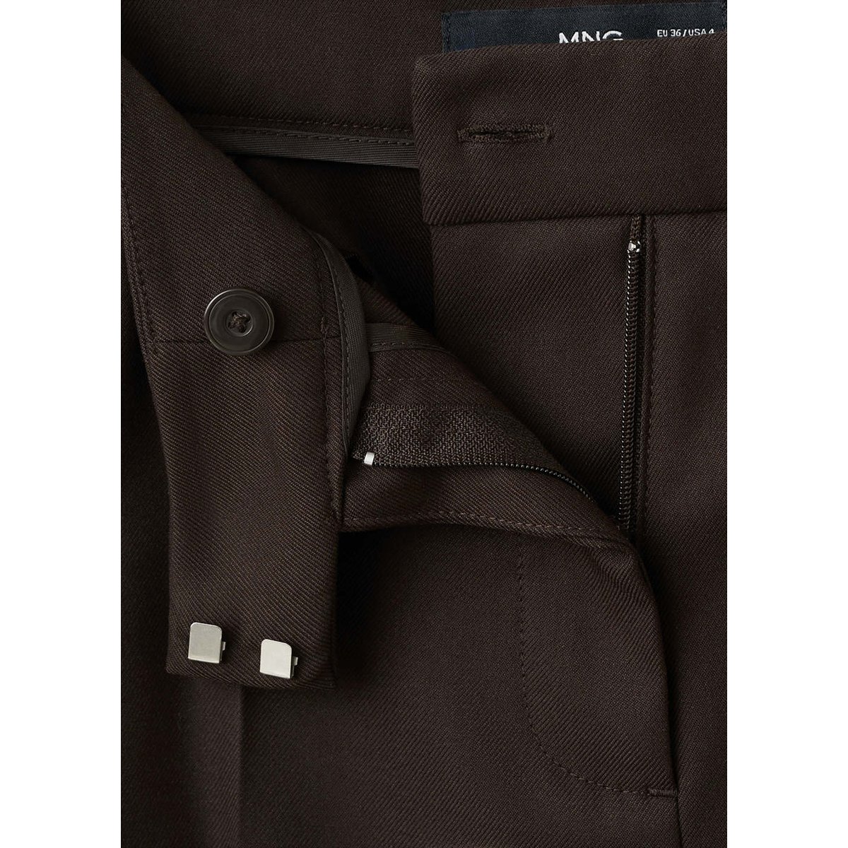 Pantalon wide leg à pinces taille normale marron, MANGO