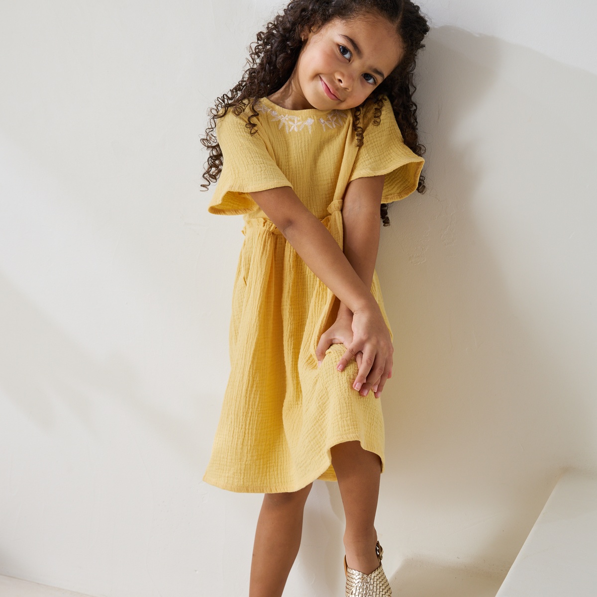 Robe enfant en gaze de coton Camila jaune, PETIT BEGUIN