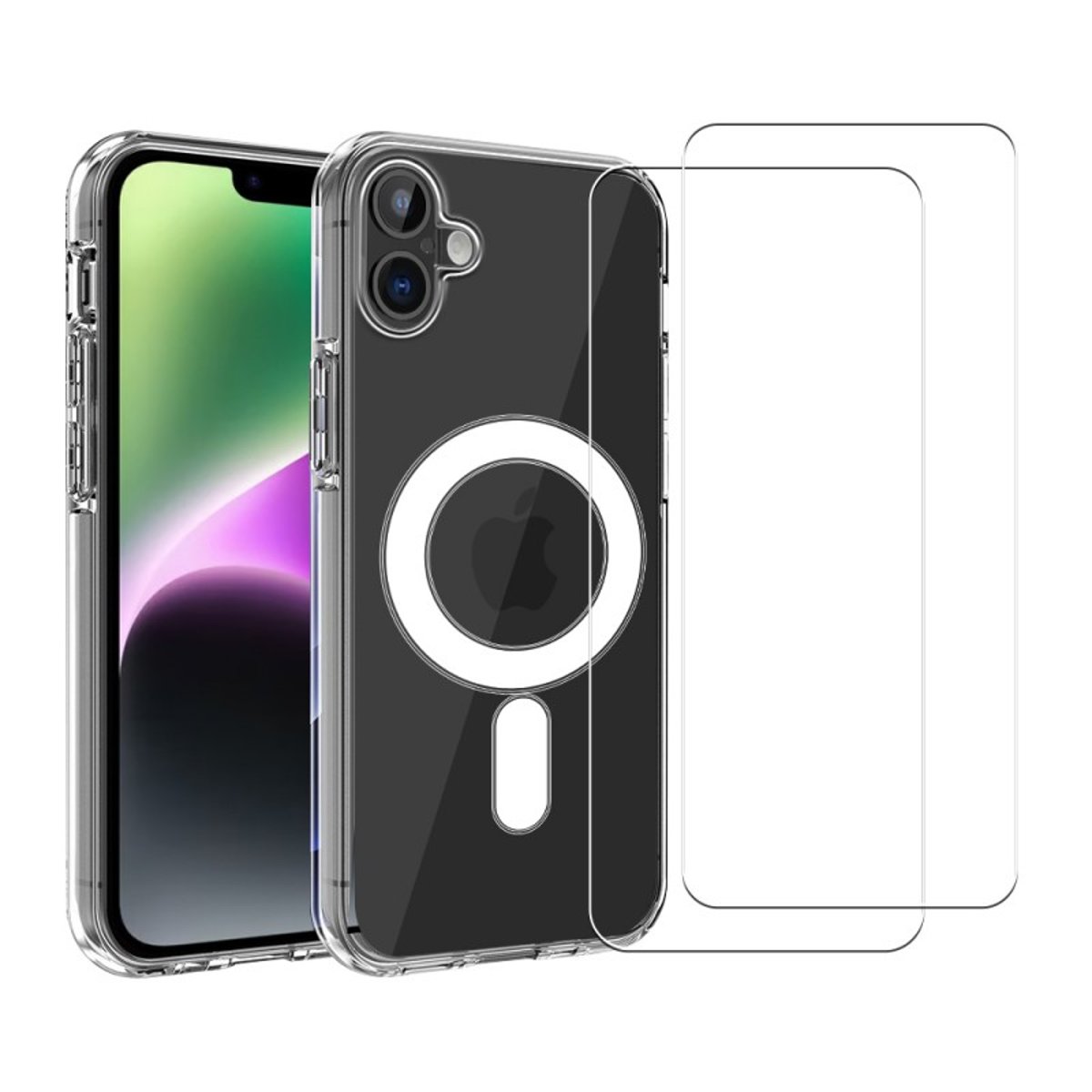 Coque Anti-choc compatible Magsafe pour iPhone 16 Plus Transparente + 2 vitres transparent, EVETANE
