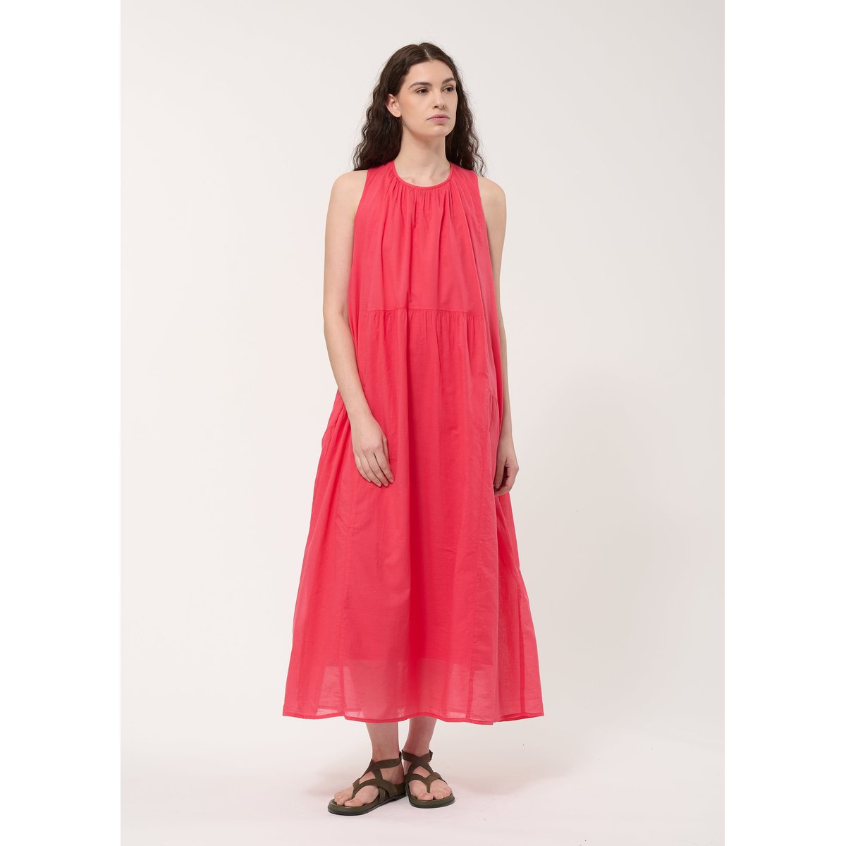 Robe longue froncée vermillon, HUMILITY