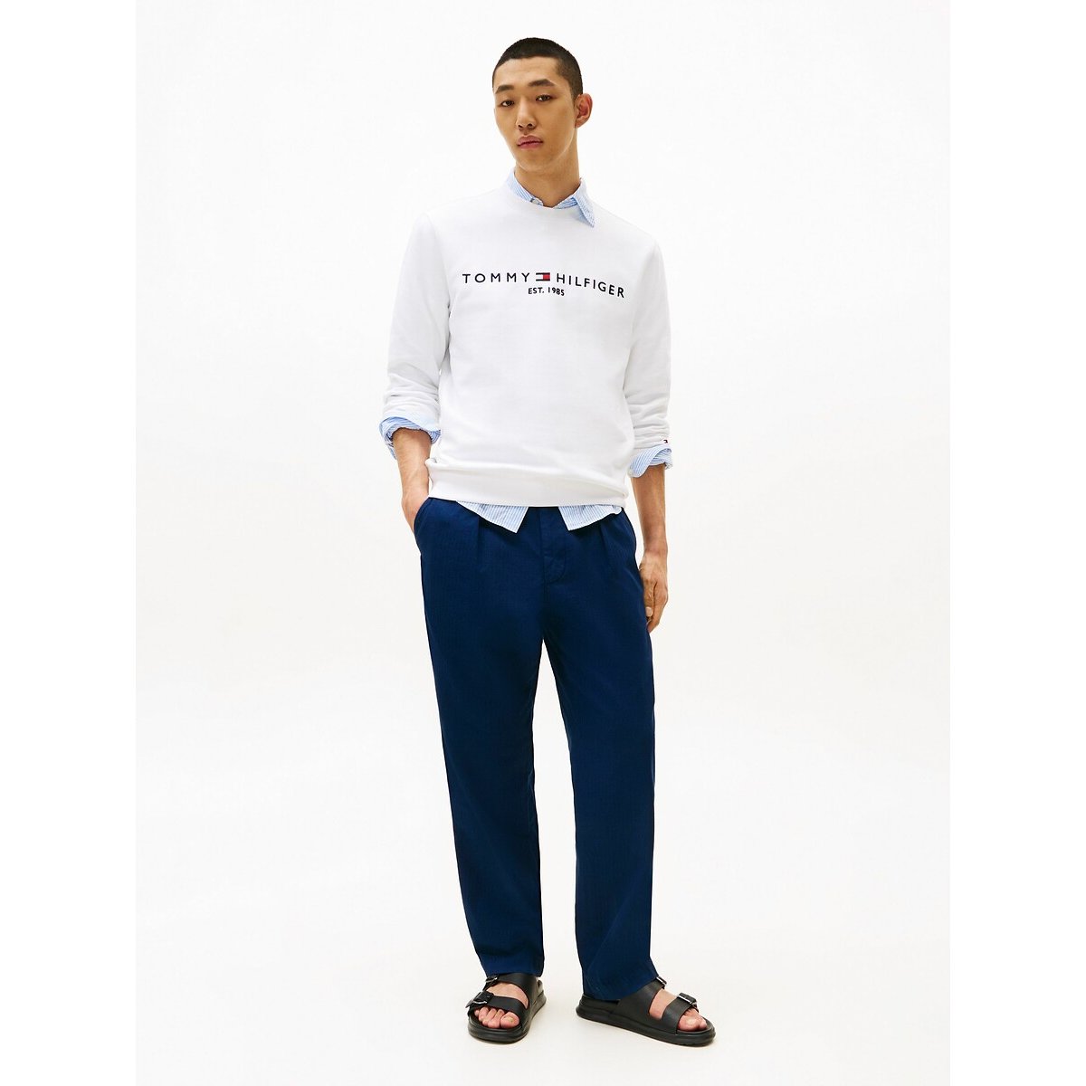 Sweater met ronde hals Tommy Logo wit, TOMMY HILFIGER