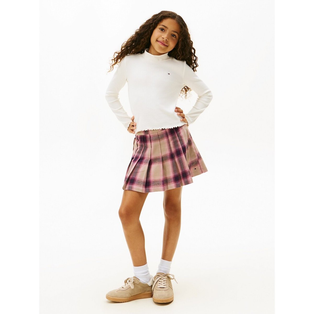 High Neck Ribbed T-Shirt with Long Sleeves ecru , TOMMY HILFIGER