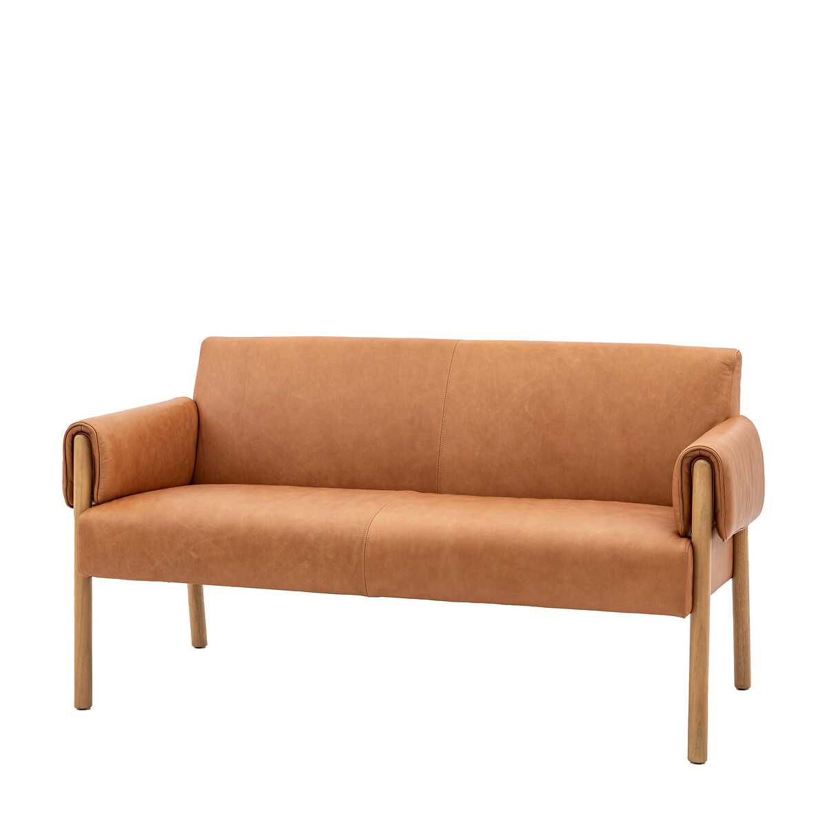 Mangrove Mid-Century Leather 2 Seater Accent Sofa brown              , SO'HOME