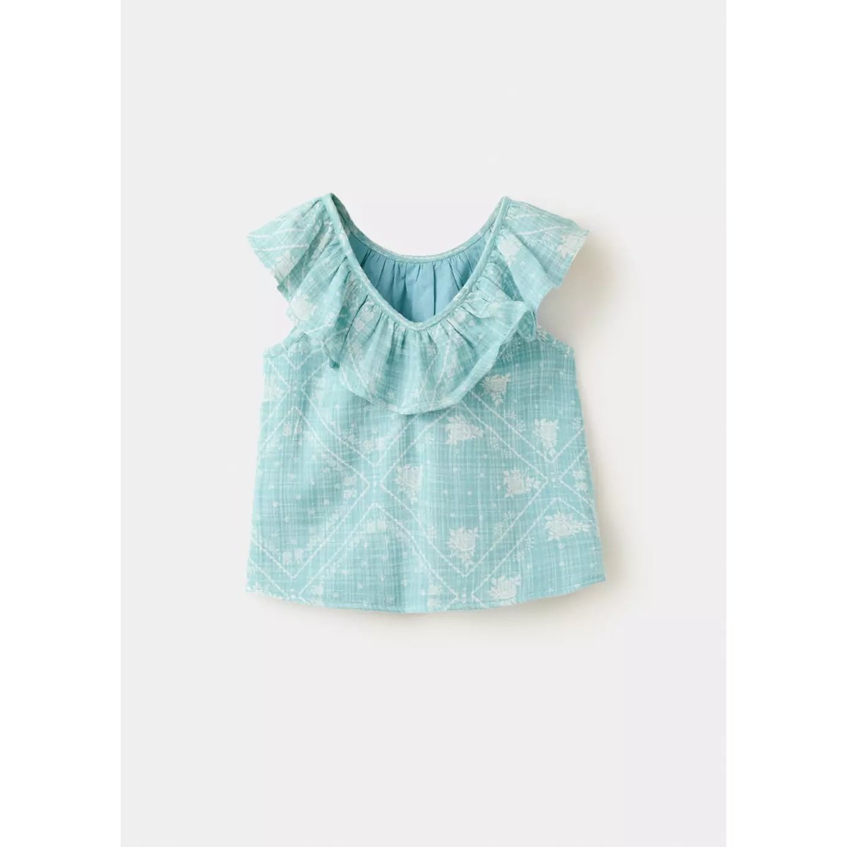 Blouse imprimée col Claudine turquoise, MANGO BABY