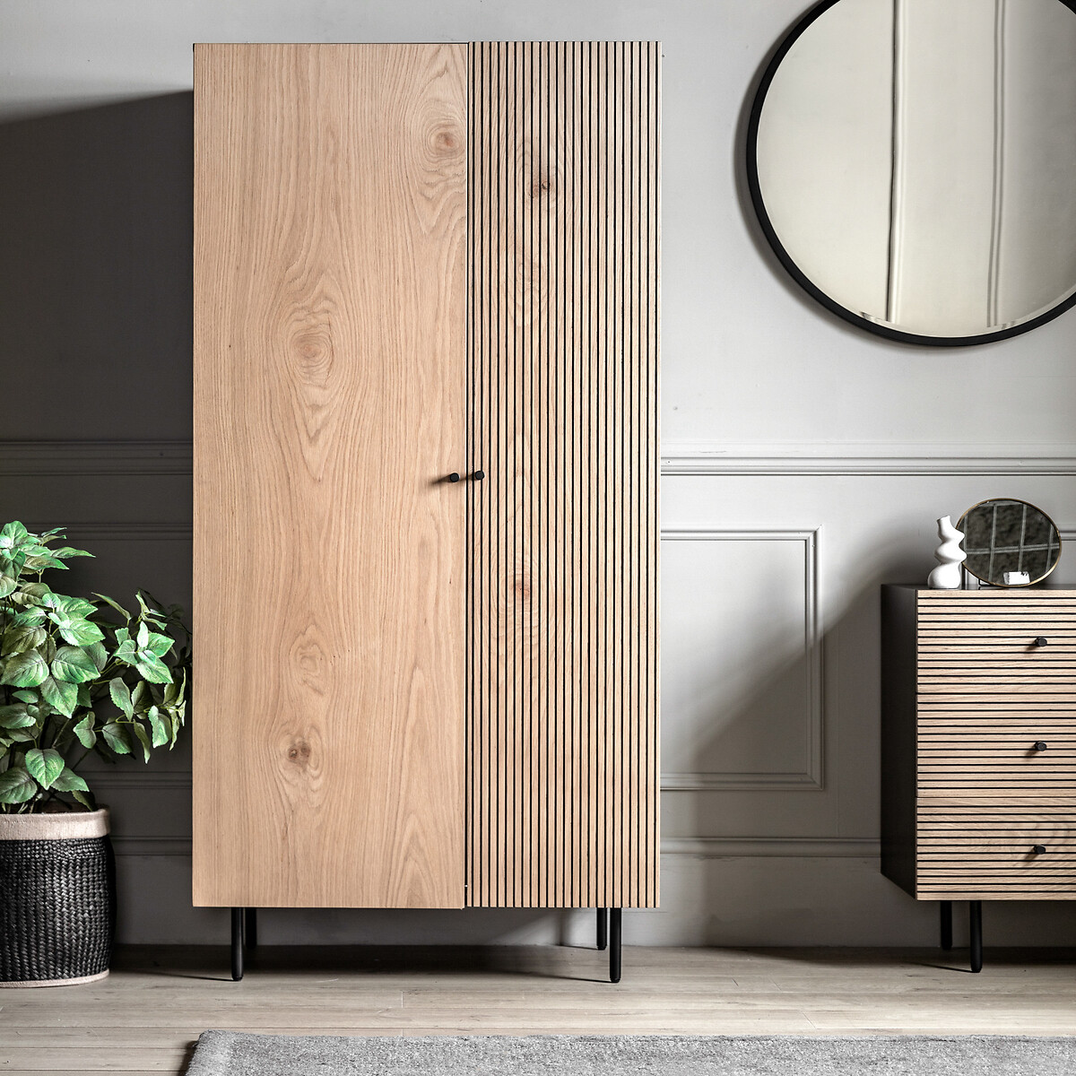 Hopewell 2 Door Oak Slatted Wardrobe natural/black, SO'HOME