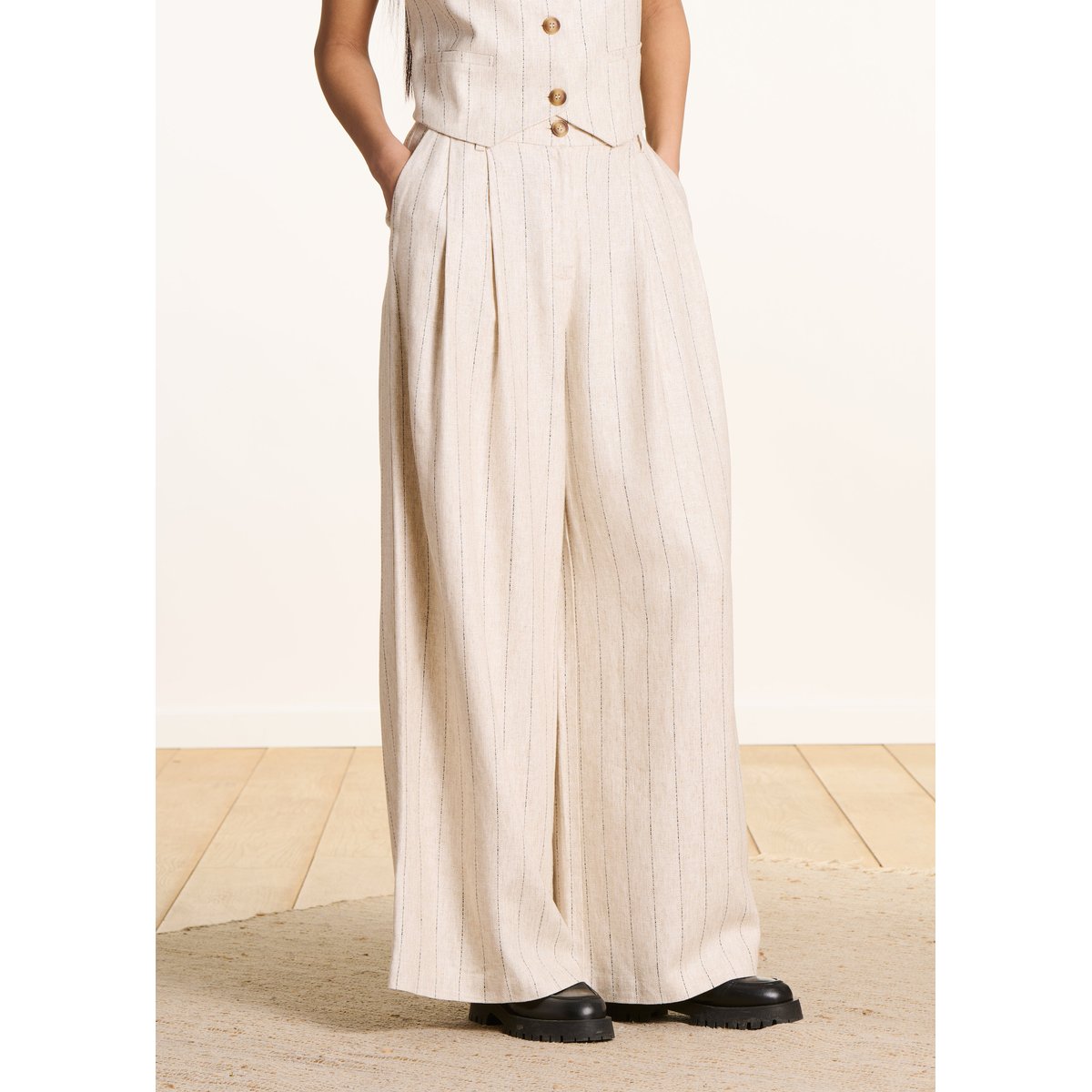 Pantalon large à rayures chanvre, LA FEE MARABOUTEE