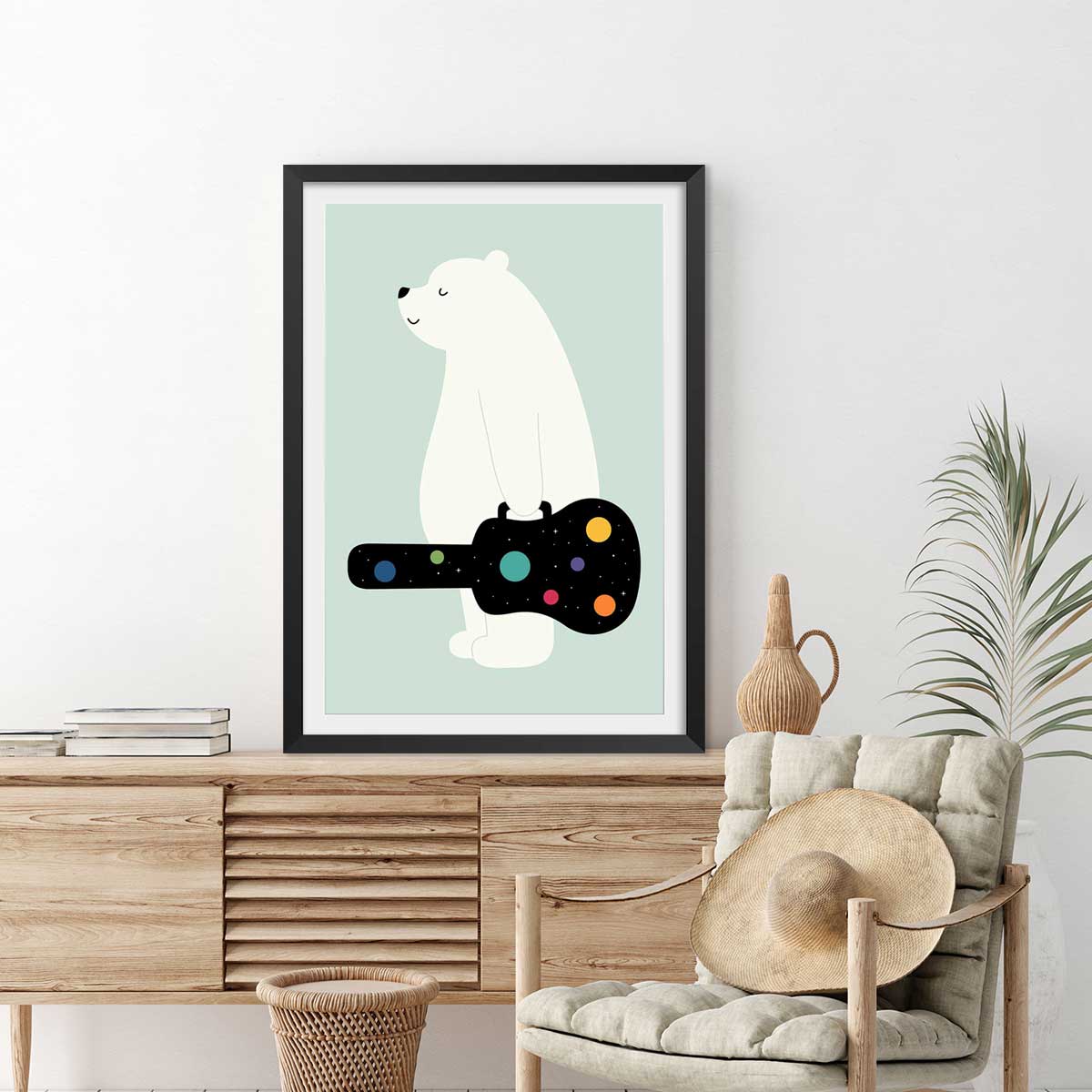 Affiche enfant guitar in hand affiche + cadre en bois - noir, HEXOA