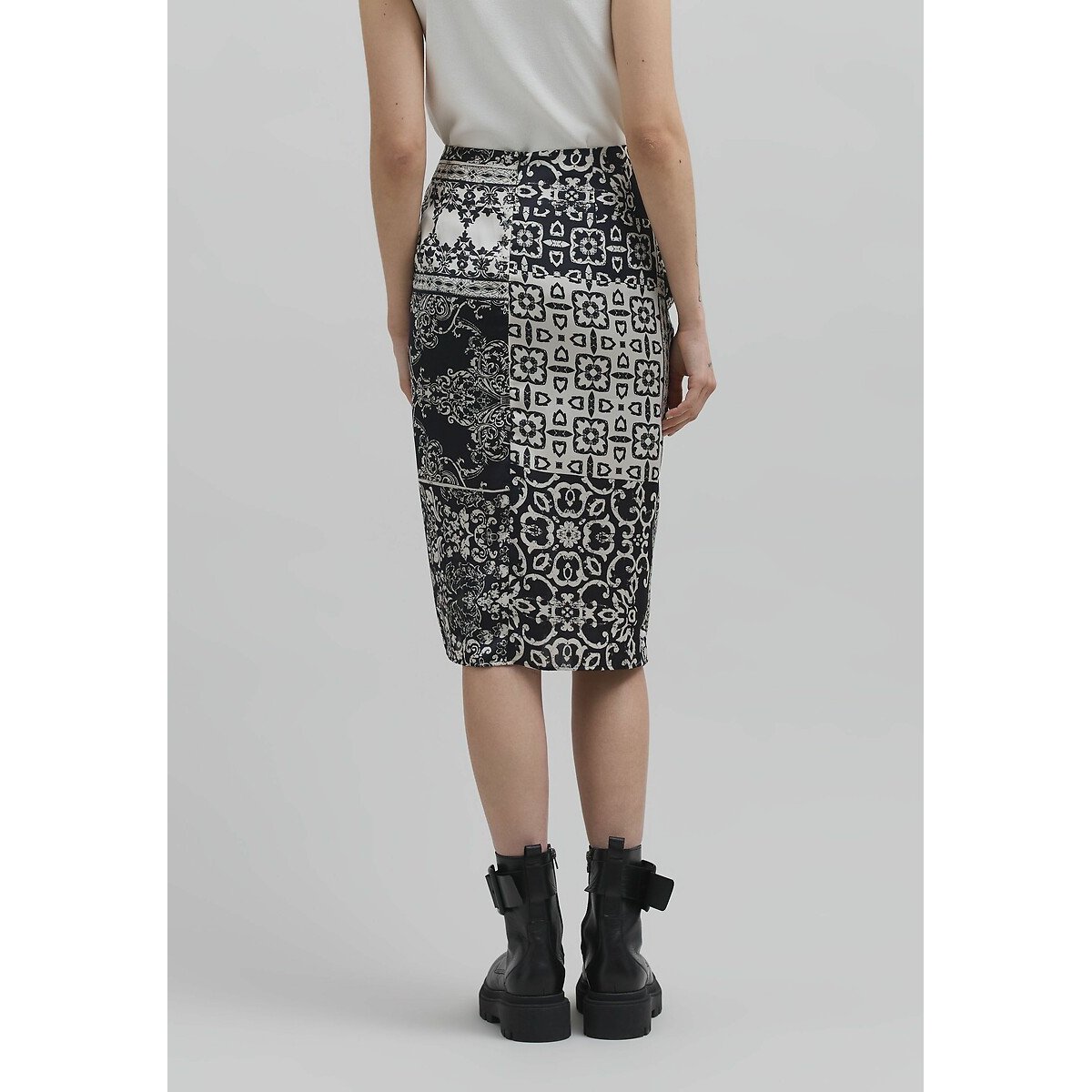 Recycled Patchwork Mini Skirt black print, IKKS