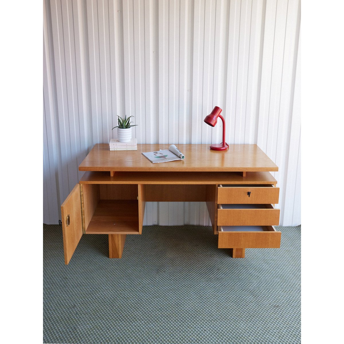 Bureau scandinave en bois Yvan N°573 - Bon état bois clair, DEBONGOUT