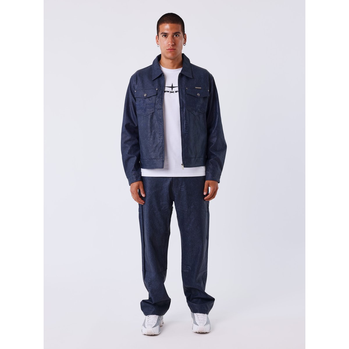 Pantalon en similicuir effet denim bleu, PROJECT X
