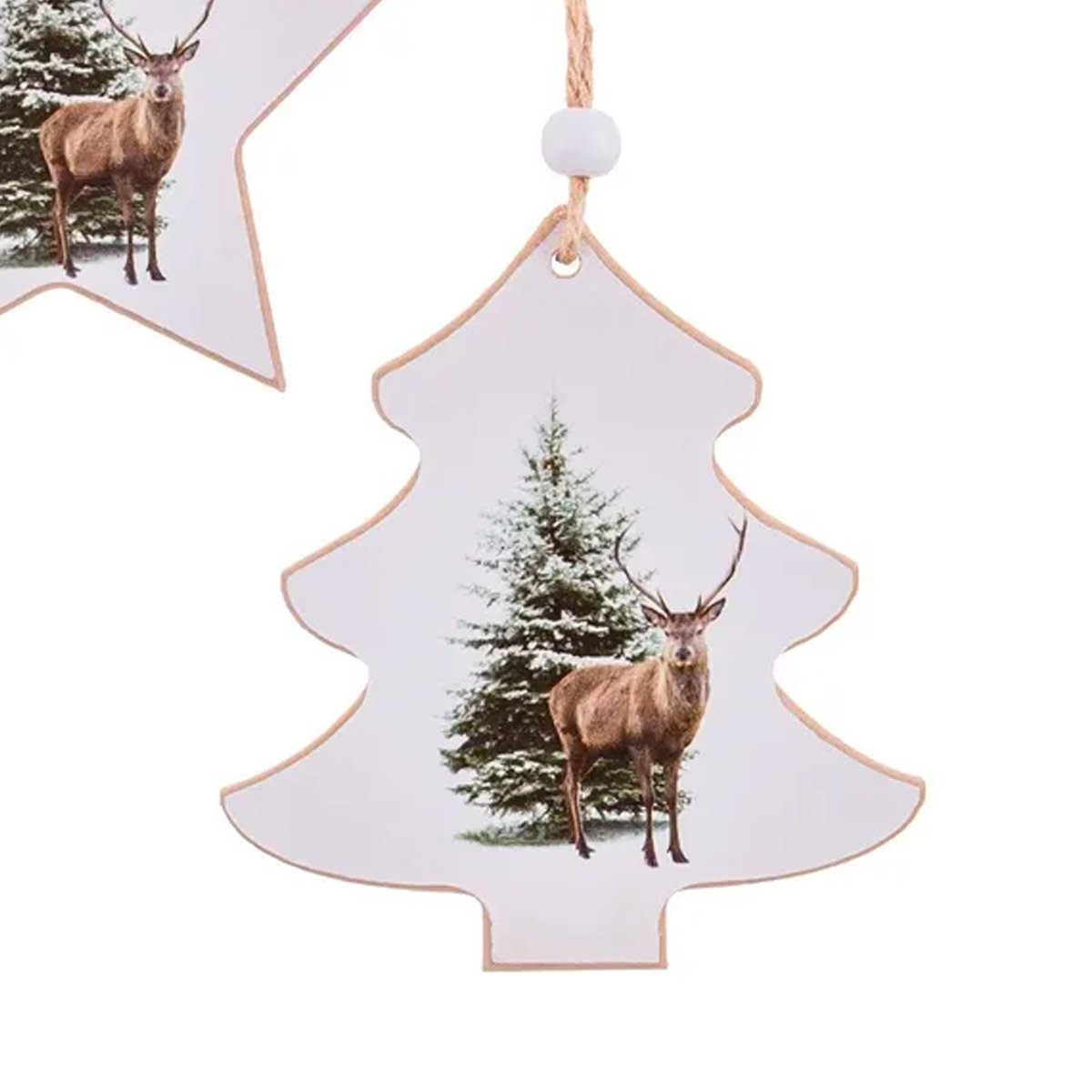 Décoration sapin de noël en bois cerf et sapin - Set de 3 blanc, WADIGA