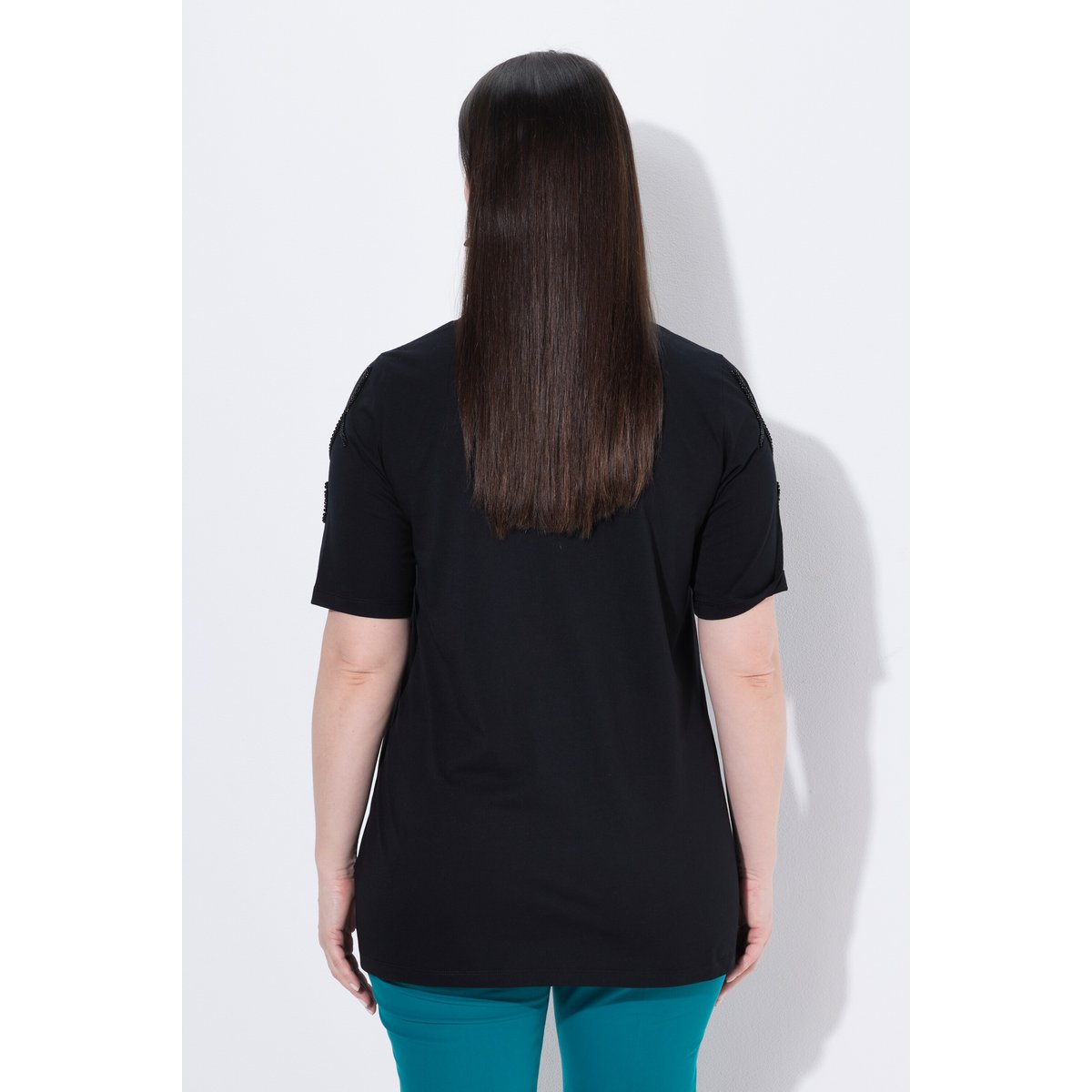 T-shirt avec perles fantaisie noir, ULLA POPKEN