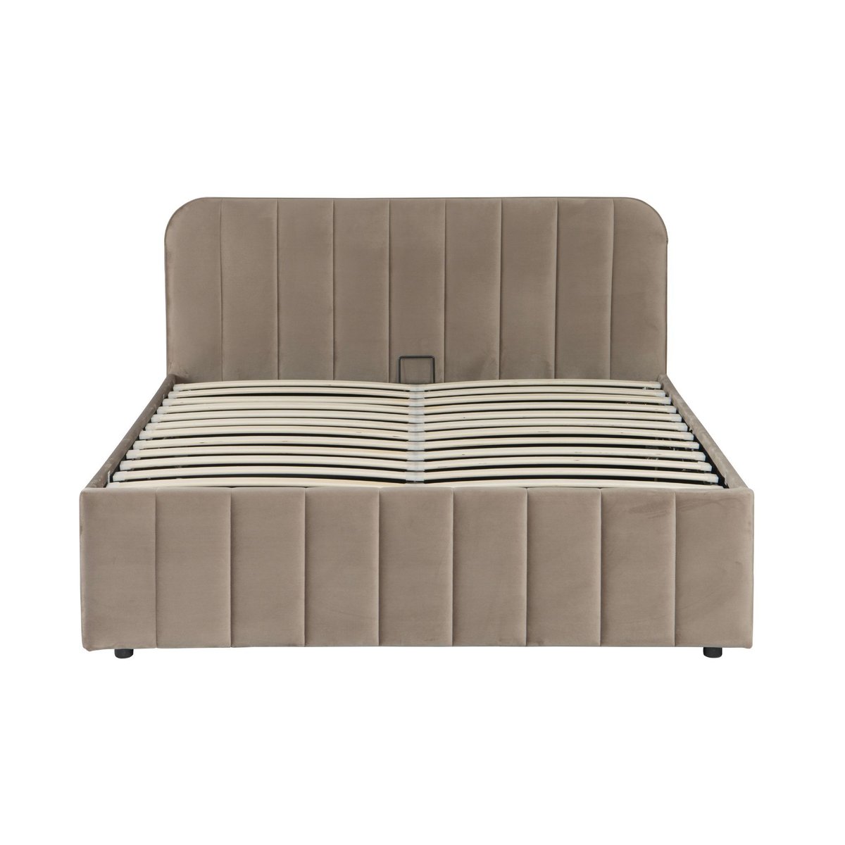 Lit coffre en velours avec tête de lit taupe, TERRE DE NUIT