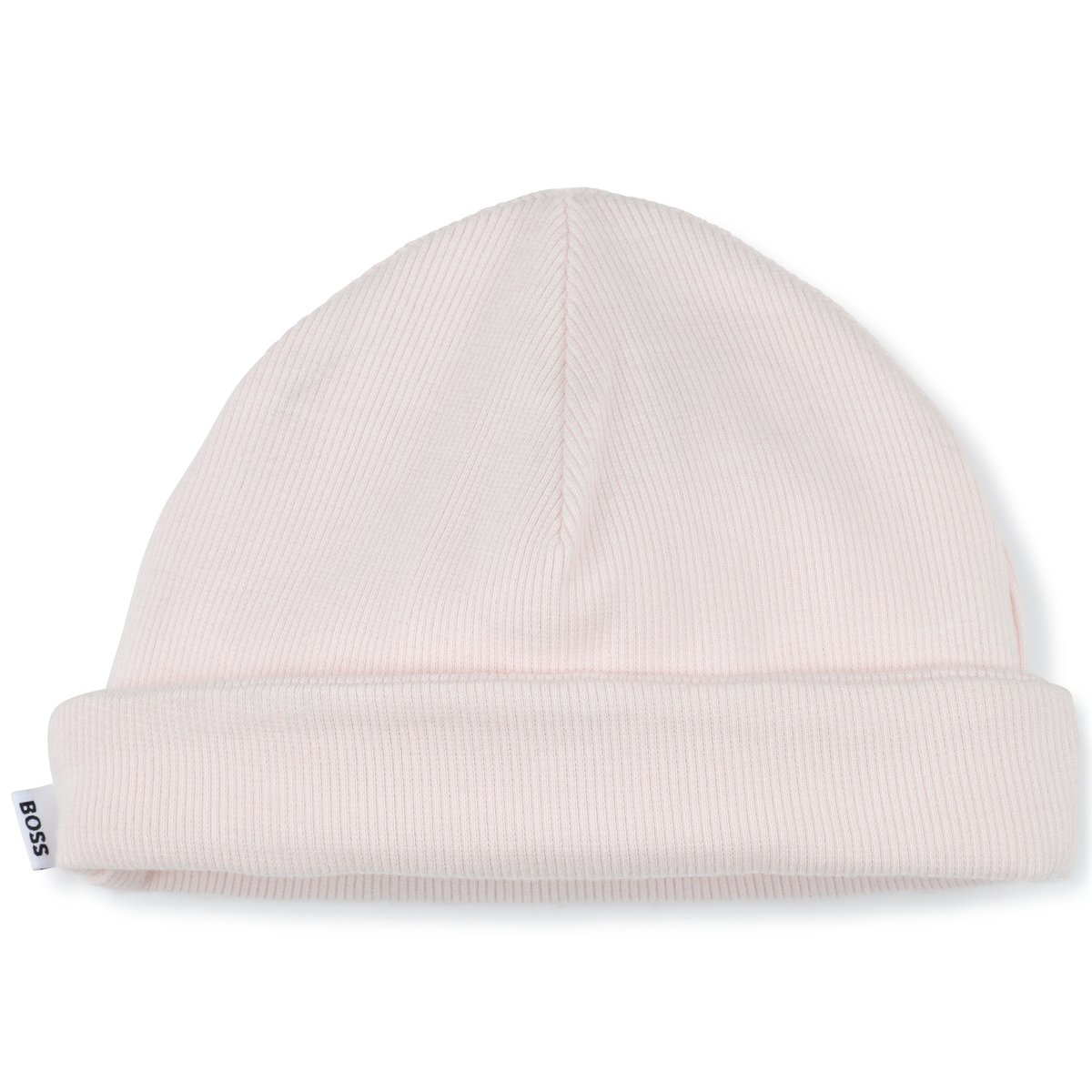 Bonnet à côtes avec revers baby pink, BOSS KIDSWEAR